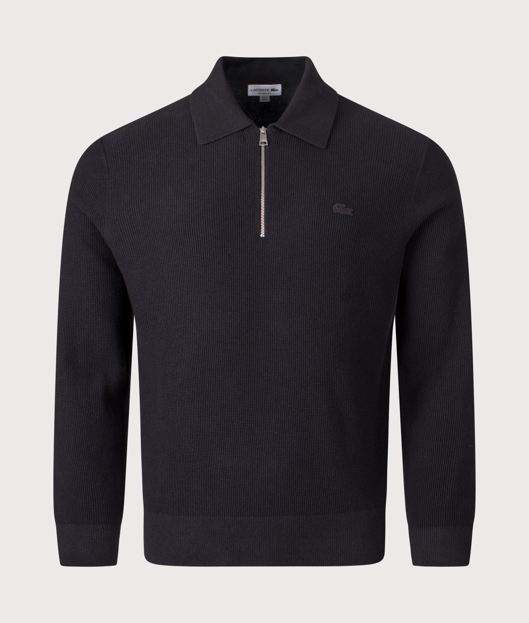 Quarter Zip Polo Sweatshirt in Black | Cotton-wool blend | Lacoste | EQVVS | Front shot 