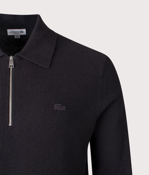 Quarter Zip Polo Sweatshirt in Black | Cotton-wool blend | Lacoste | EQVVS | Front detail shot 