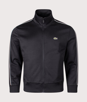 Paris Piqué Zip Front Track Jacket in Black | Lacoste | EQVVS | Front shot 