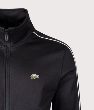 Paris Piqué Zip Front Track Jacket in Black | Lacoste | EQVVS | Front detail shot 