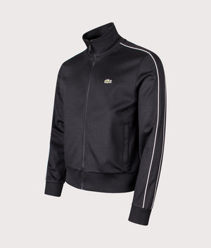 Paris Piqué Zip Front Track Jacket in Black | Lacoste | EQVVS | Front angle shot 
