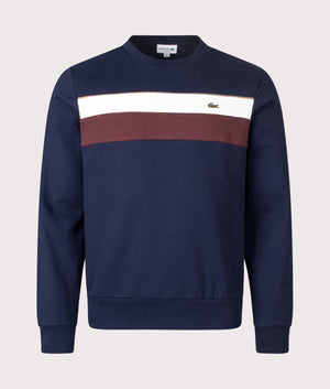 Colourblock Fleece Sweatshirt in Navy Blue/Flour-Red Vermouth. | 100% Cotton| Lacoste | Shot at EQVVS | Front shot