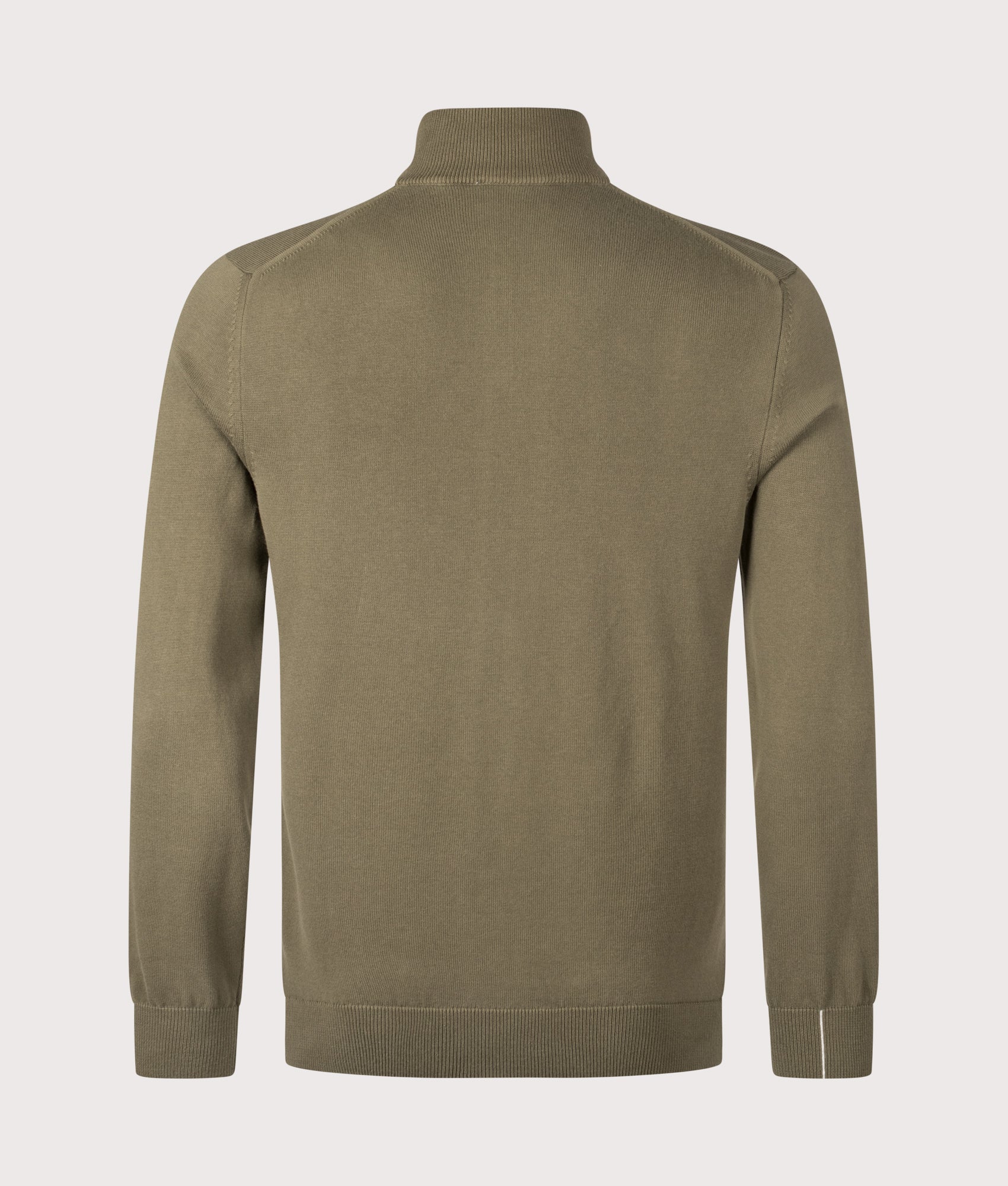 Lacoste Zip Through High Neck Sweatshirt in Khaki Green at EQVVS Menswear. Back shot.