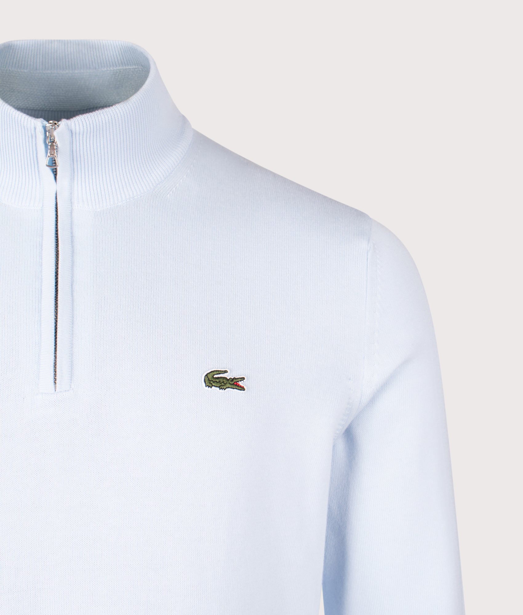 Quarter Zip Neck Sweatshirt in T01 Ril . | 100% Cotton | Lacoste | Shot at EQVVS | Front detail shot 