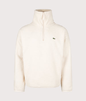 Relaxed Fit Quarter Zip Neck Polar Fleece Sweatshirt in Lapland | Lacoste | EQVVS | Front collar up shot 