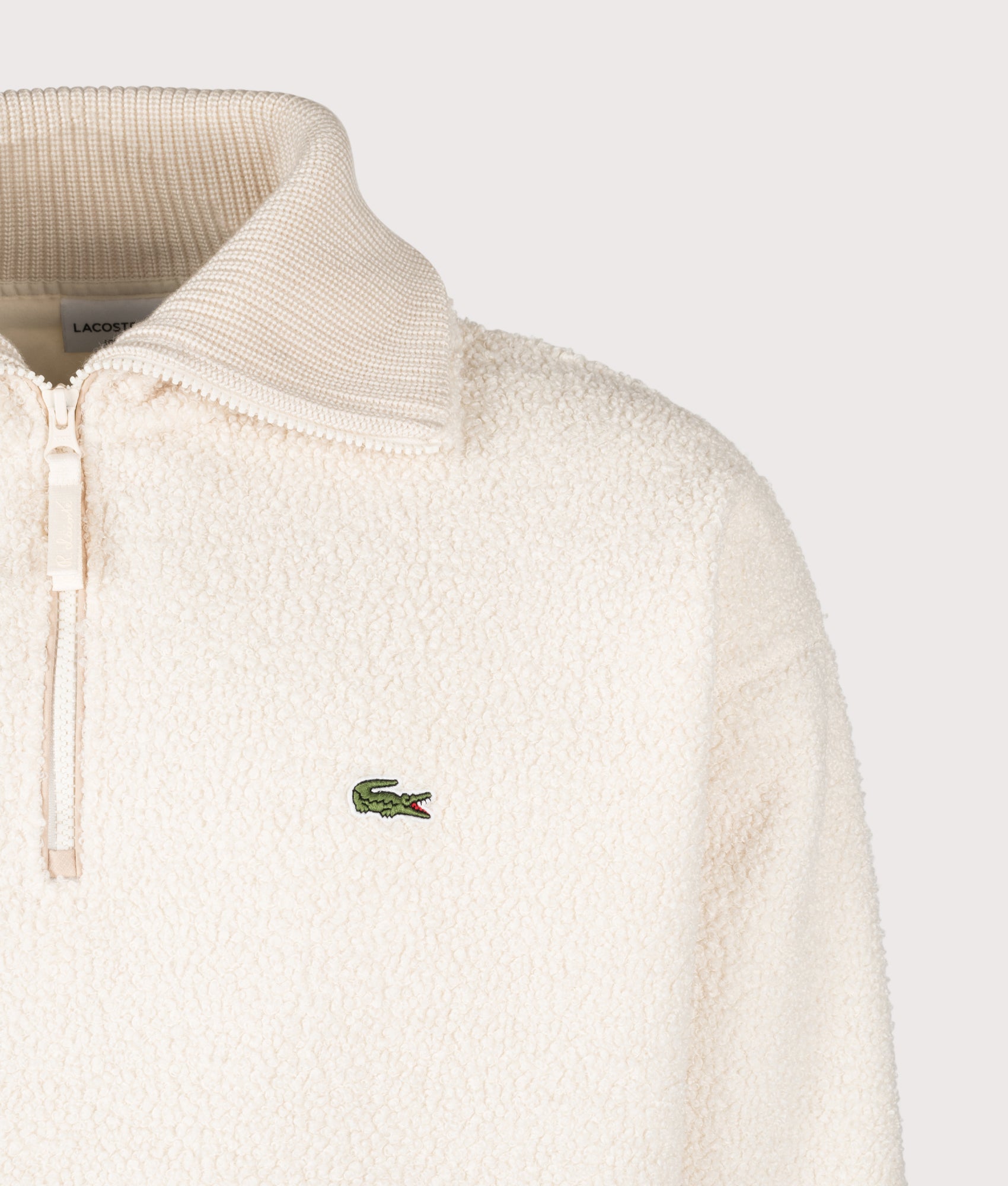 Relaxed Fit Quarter Zip Neck Polar Fleece Sweatshirt in Lapland | Lacoste | EQVVS | Front detail shot 