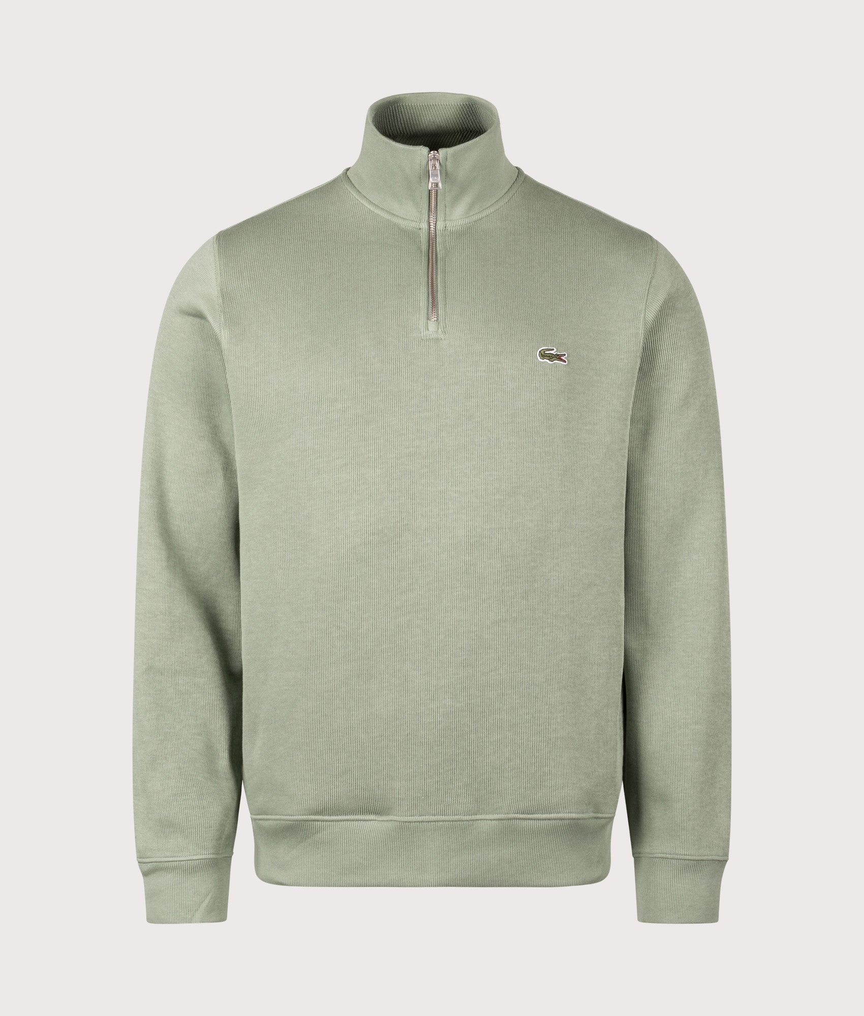 Quarter Zip Sweatshirt by Lacoste in Thyme. Shot by EQVVS. Front shot.