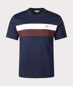 Colourblock Jersey T-Shirt in Navy Blue/Flour-Red Vermouth | 100% Cotton | Lacoste | EQVVS | Front shot 