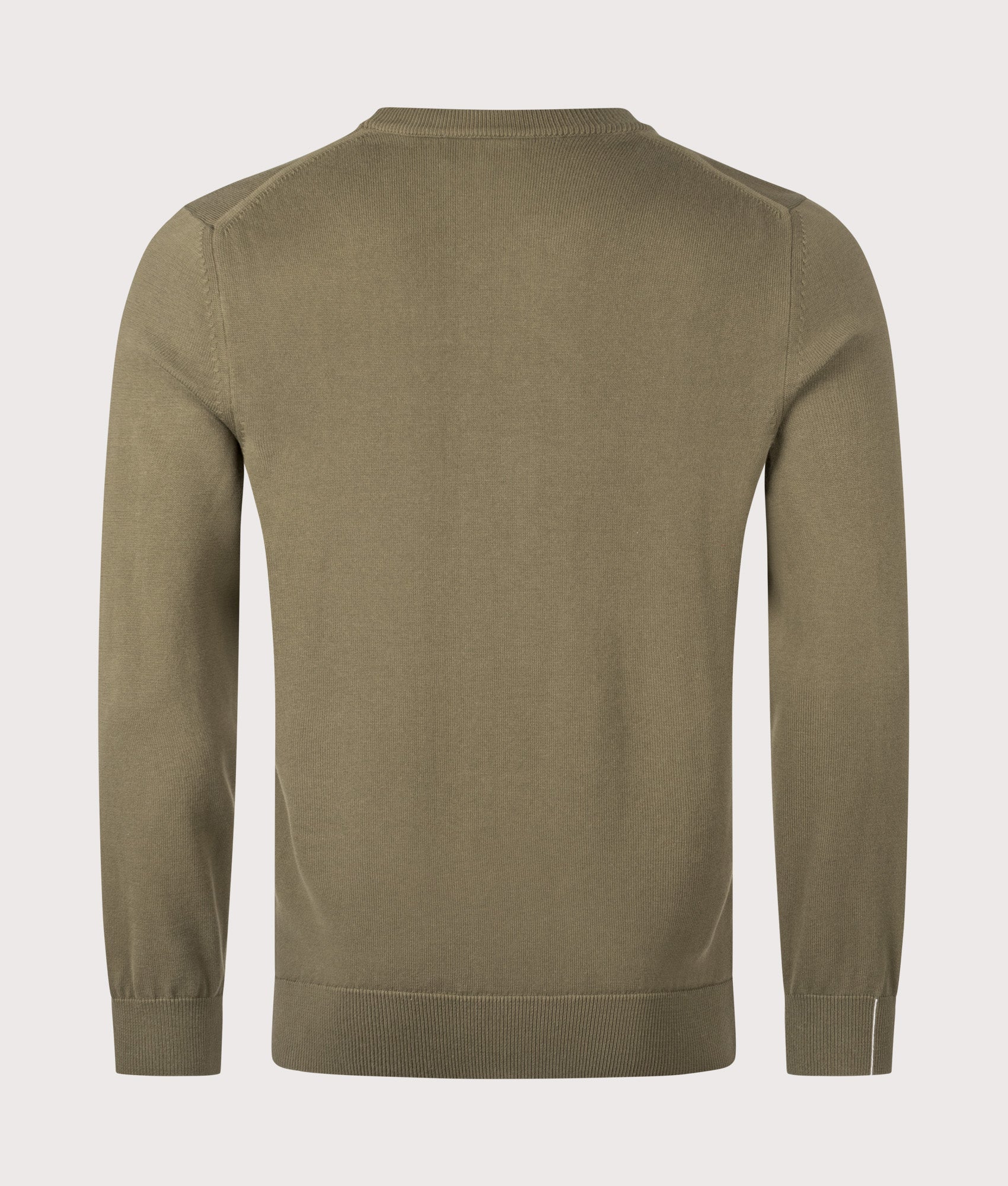 Lacoste Monochrome Crew Neck Cotton Sweatshirt in Khaki Green at EQVVS Menswear. Back shot.