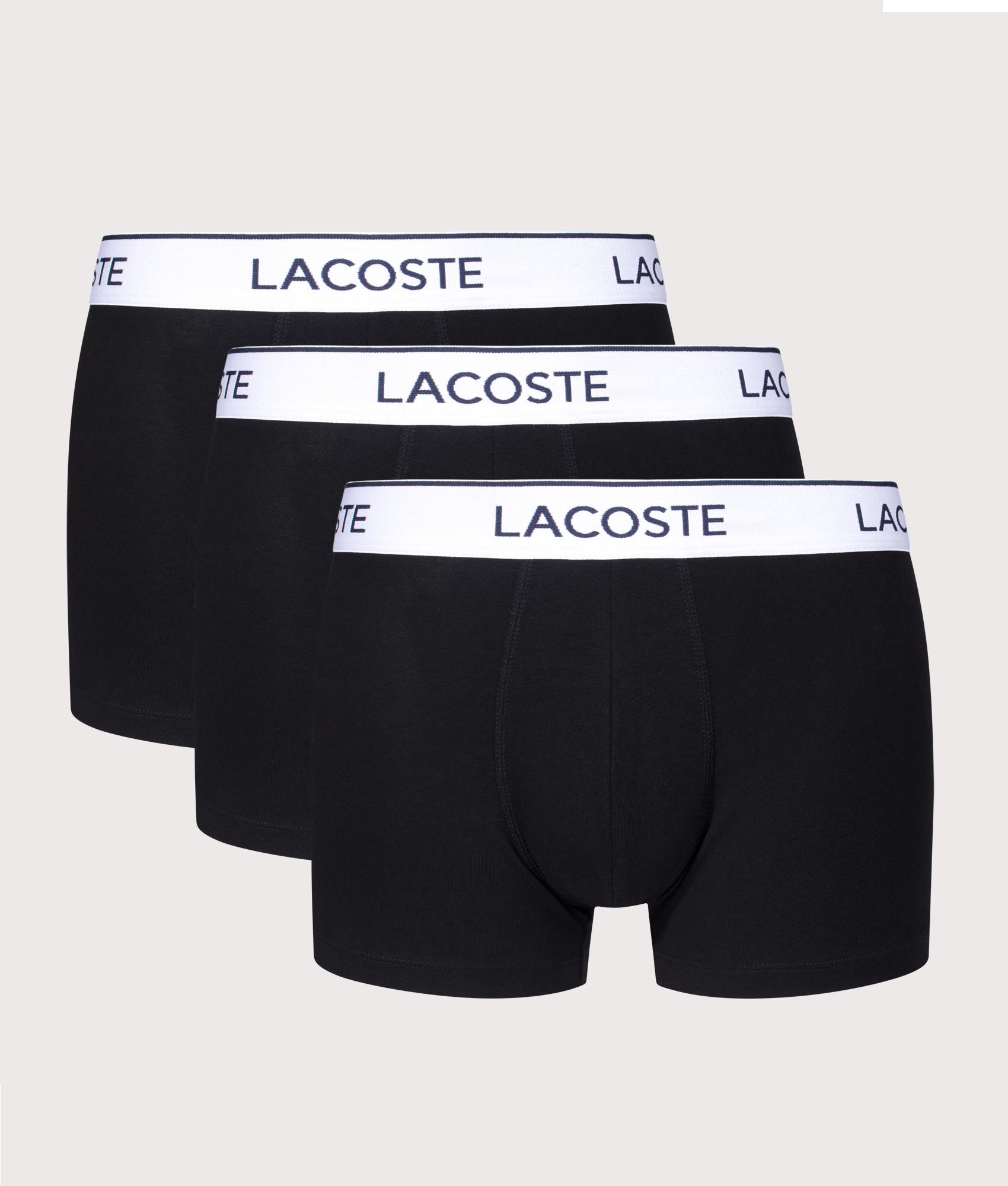 3 Pack Stretch Cotton Trunks in Black | Lacoste | EQVVS | Front shot 