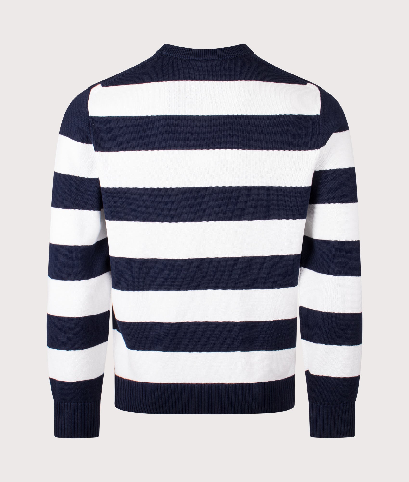 Striped Sweatshirt in Navy by Lacoste. Shot By EQVVS. Back shot.