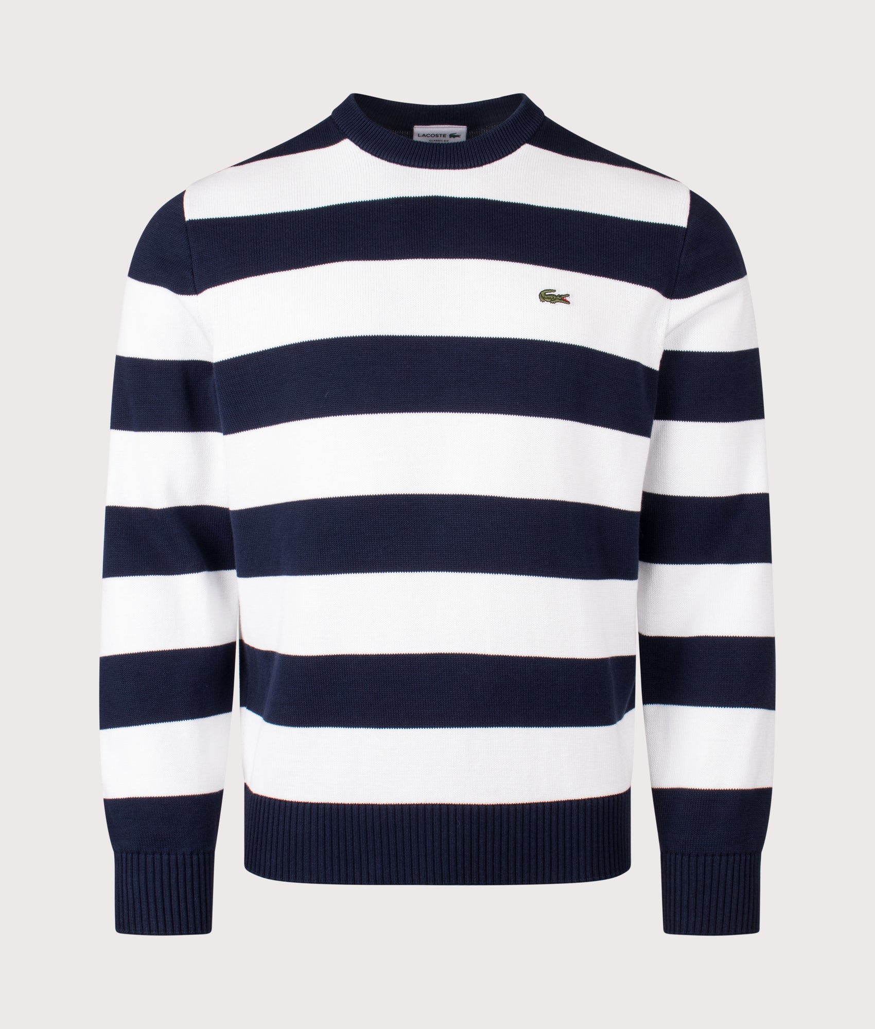 Striped Sweatshirt in Navy by Lacoste. Shot By EQVVS. Front shot.