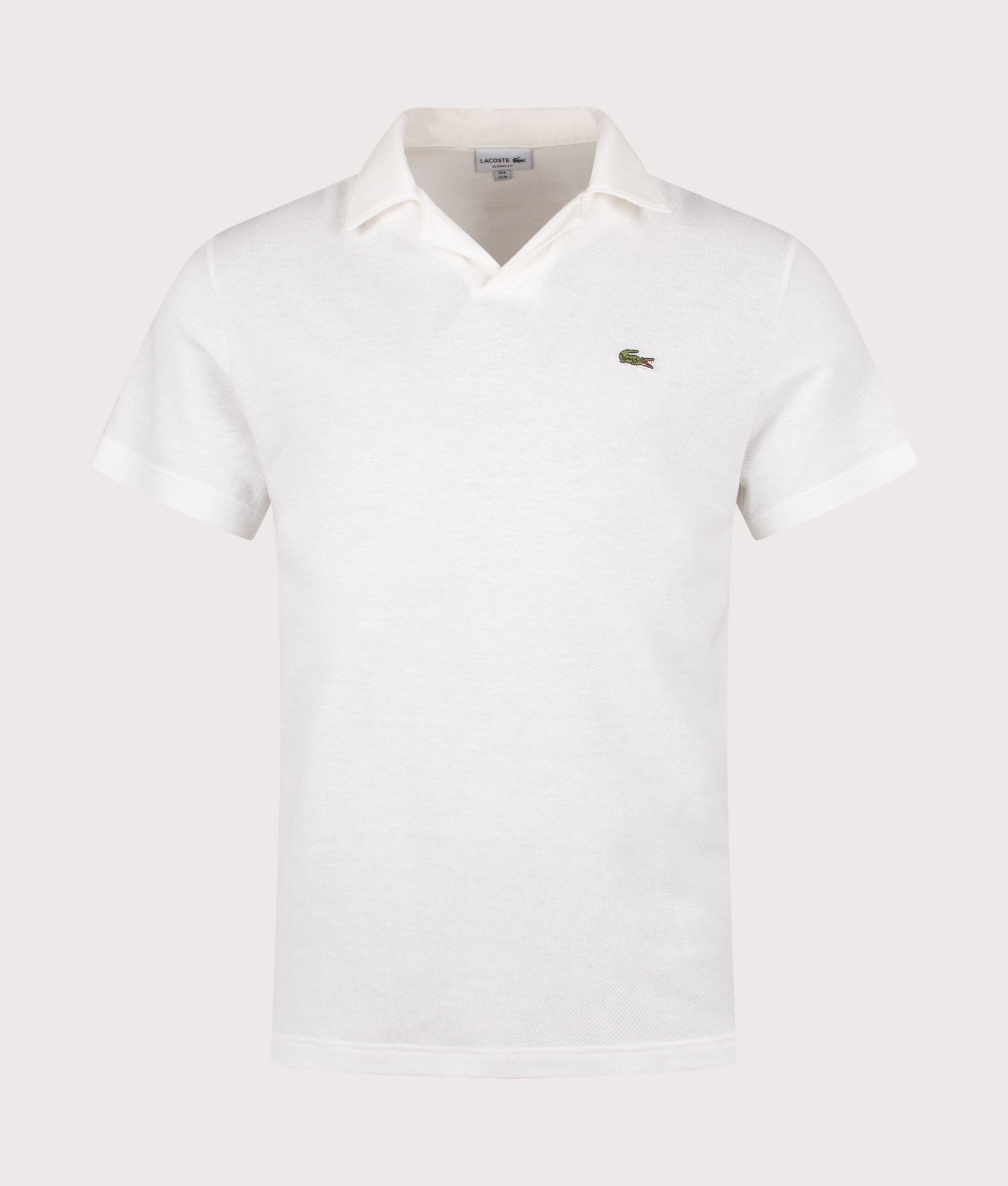 Lacoste Cotton-Linen Polo Shirt in Flour at EQVVS Menswear. Front shot. 