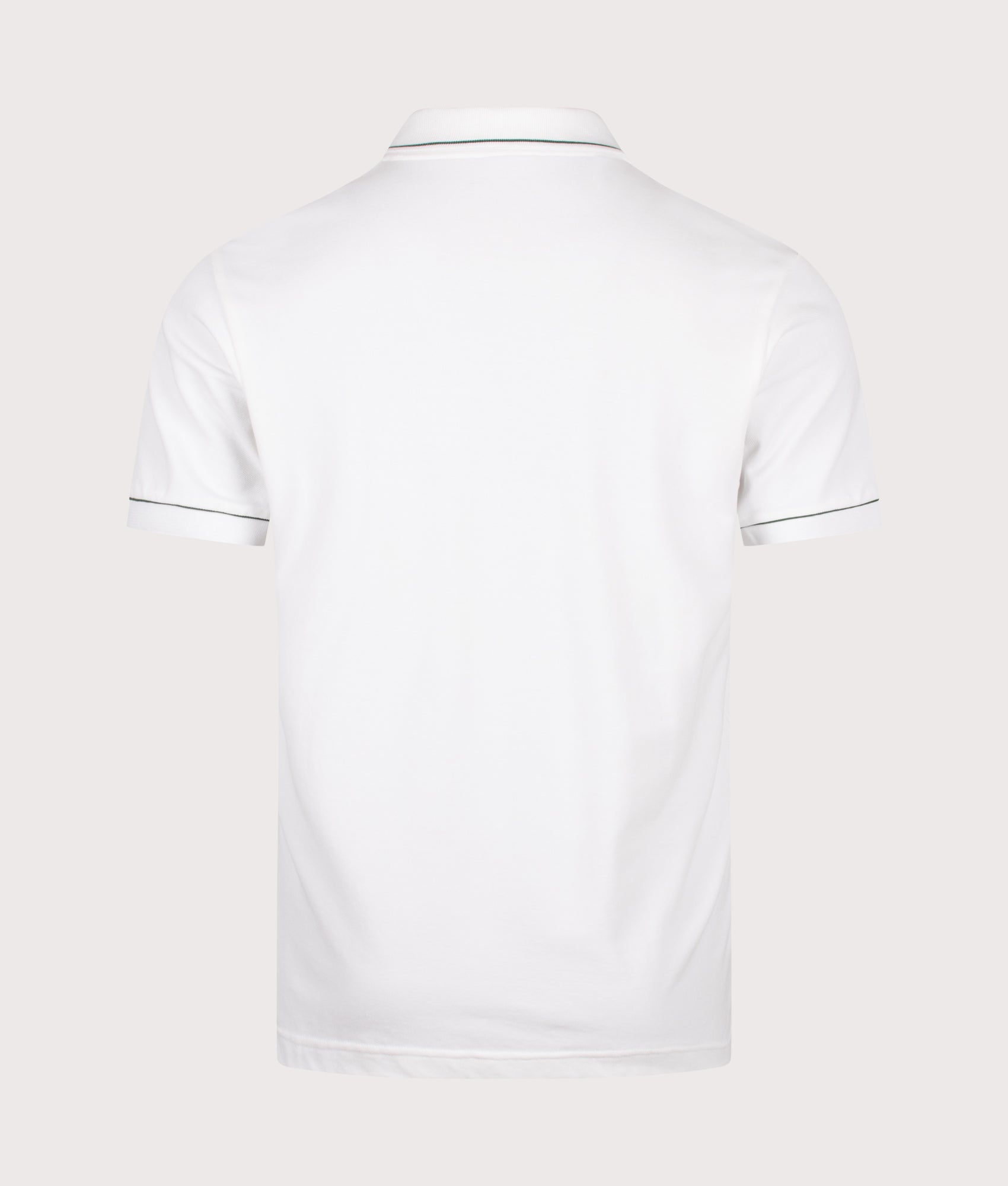 Lacoste Classic Fit Heat Regulating Mini Piqué Golf Polo Shirt in White at EQVVS Menswear. Back shot.