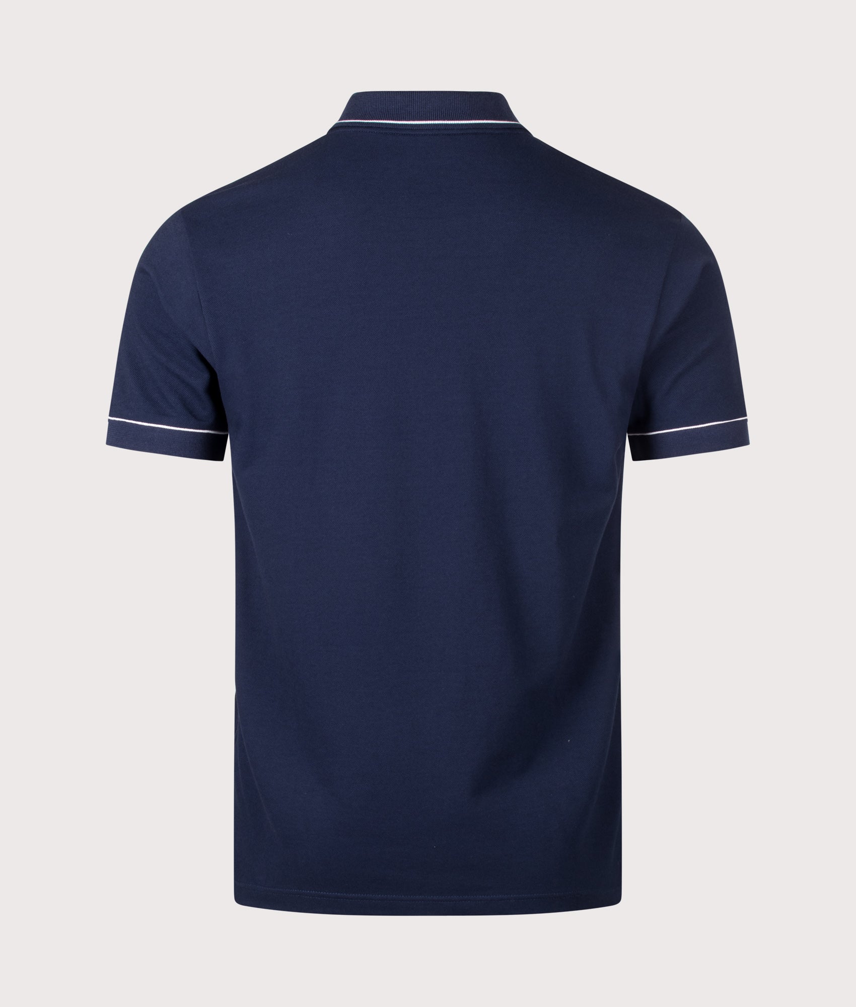 Lacoste Classic Fit Heat Regulating Mini Piqué Golf Polo Shirt in Midnight Blue at EQVVS Menswear. Back shot.