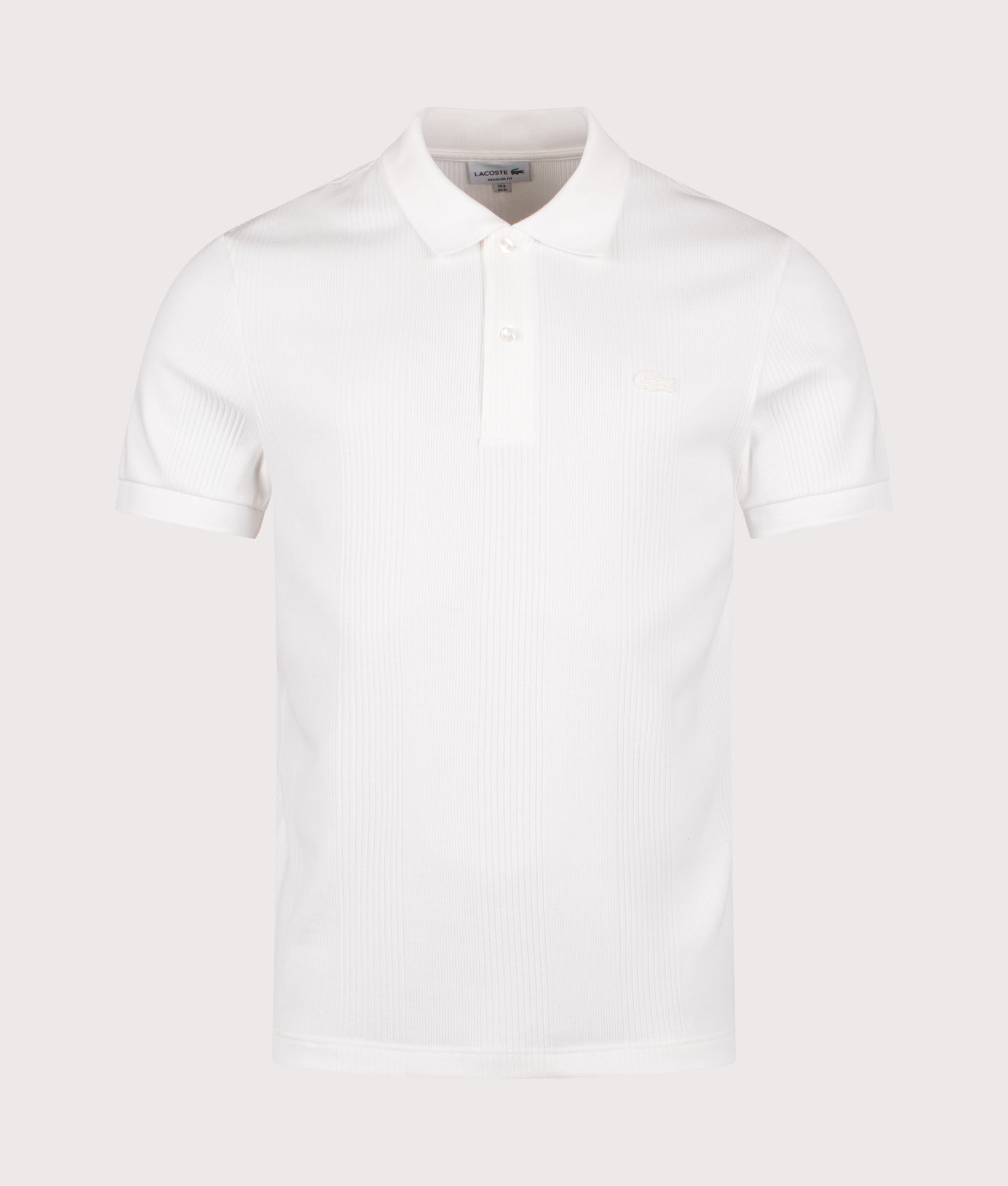 Lacoste Ribbed Polo Shirt in Flour at EQVVS Menswear. Front shot.