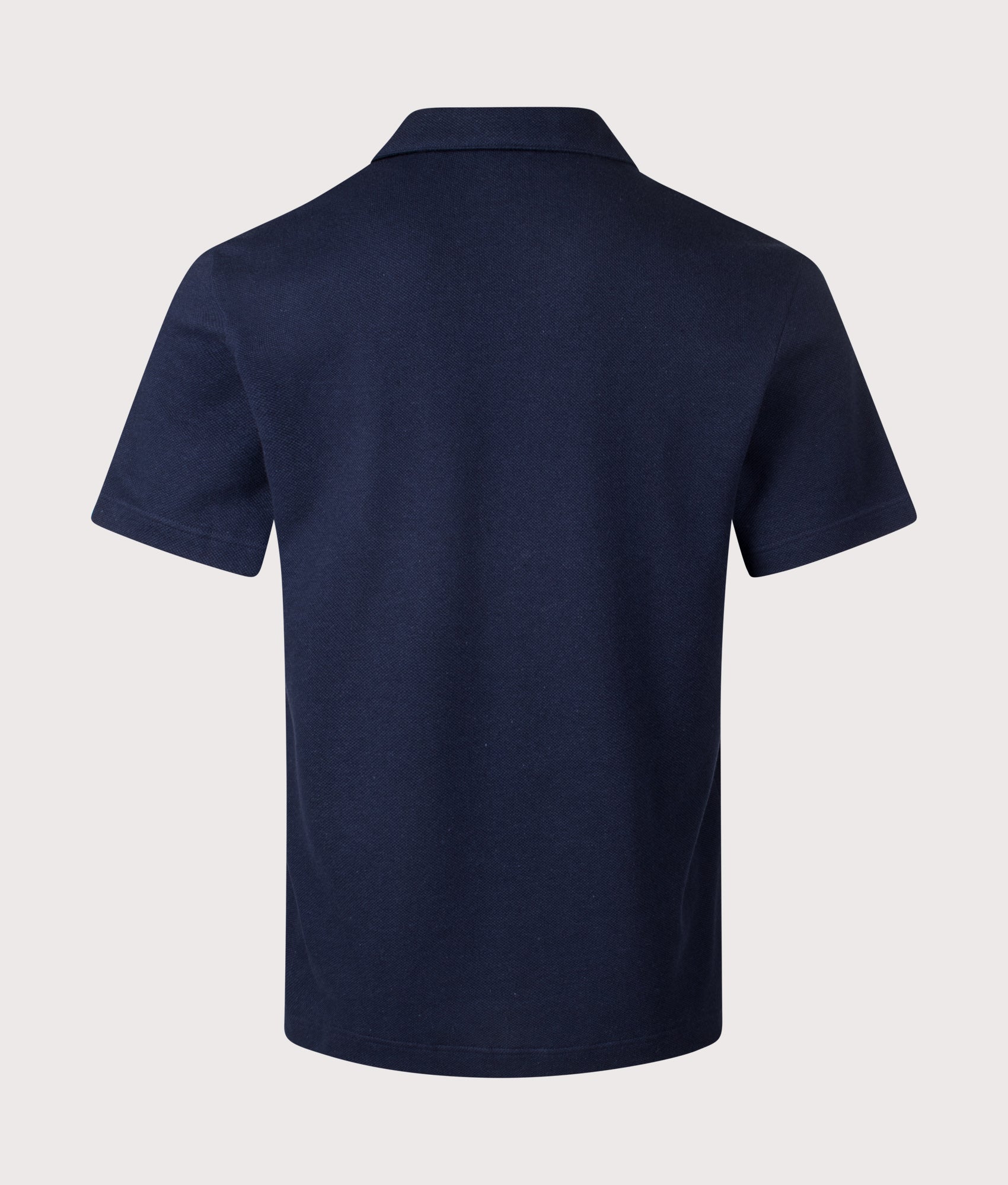 Lacoste Cotton-Linen Polo Shirt in Navy Blue at EQVVS Menswear. Back shot.