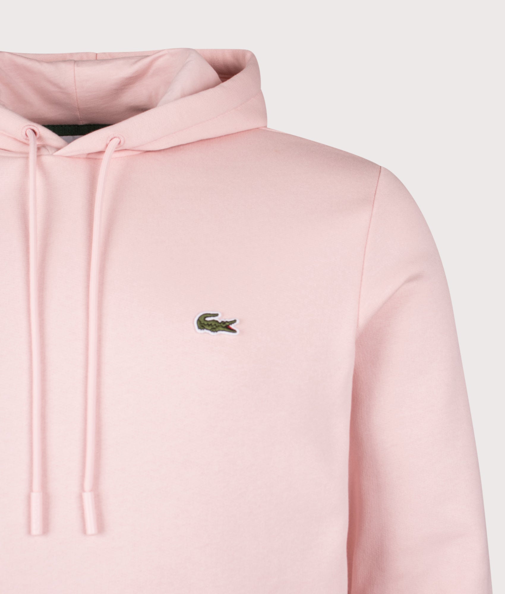 Lacoste Brushed Fleece Hoodie in Nidus at EQVVS Menswear. Detail shot.