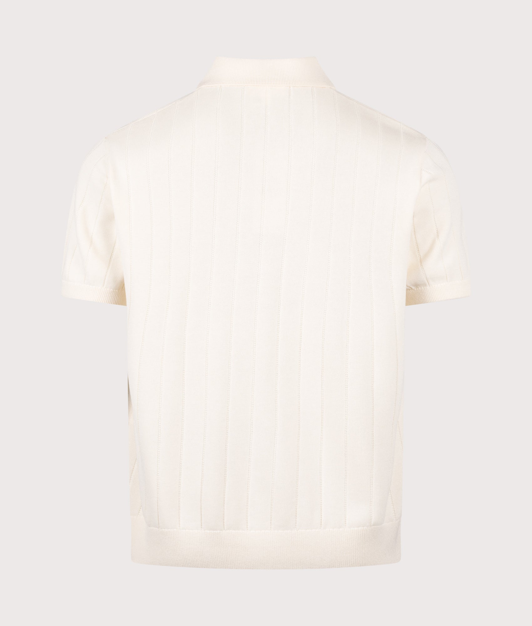 Lacoste Fluid Ribbed Knit Polo Shirt in Naturel Clair at EQVVS Menswear. Back shot.