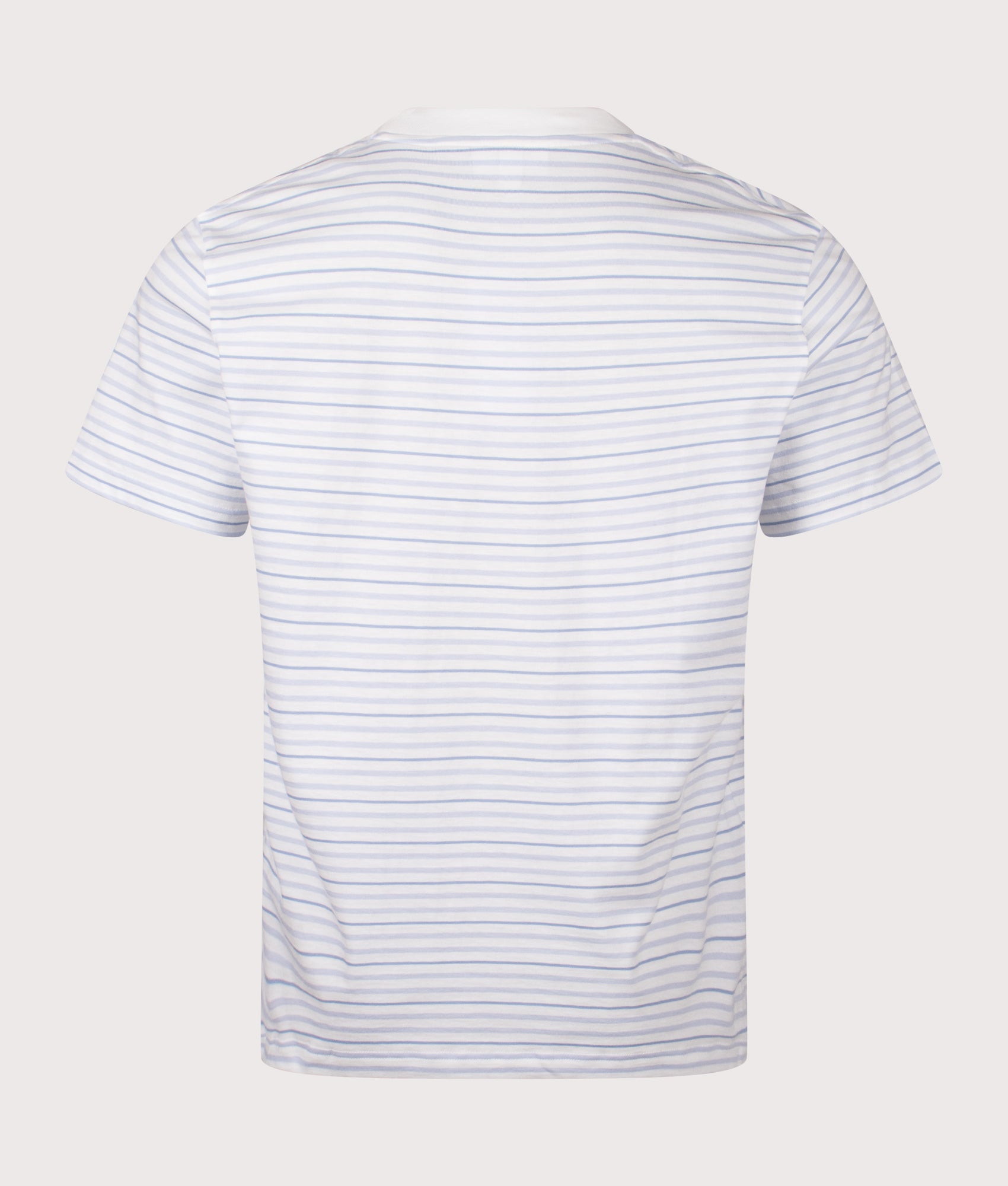 Lacoste Striped T-Shirt in Phoenix Blue and Flour at EQVVS Menswear. Back shot.