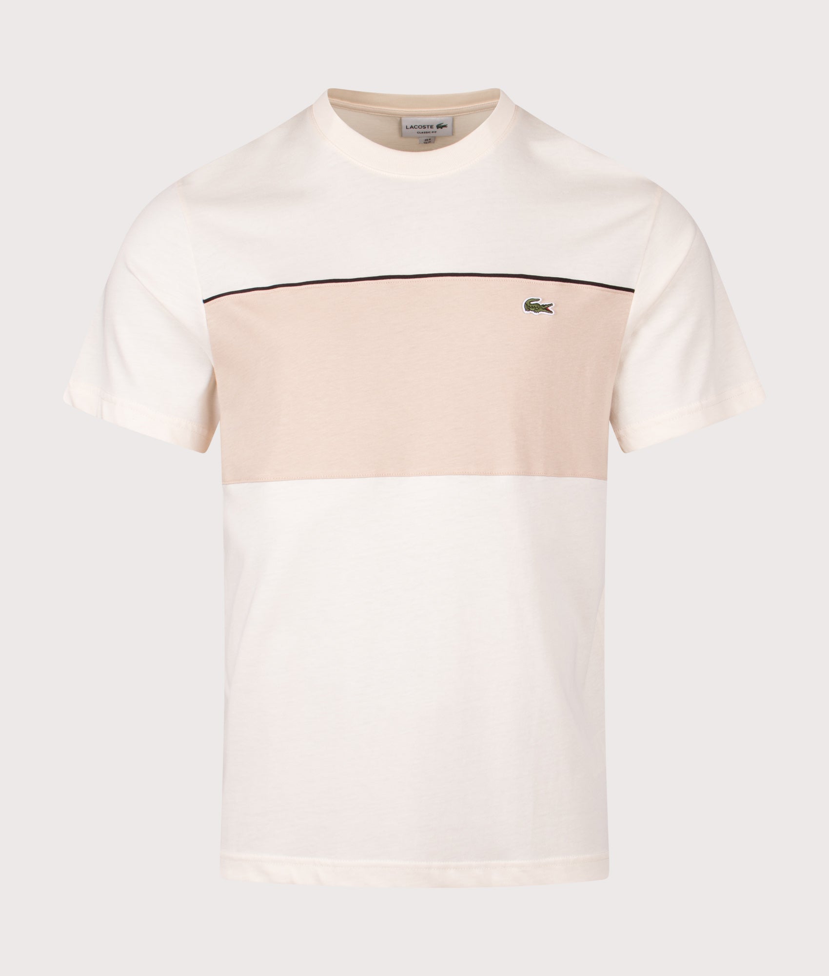 Lacoste Colour Block T-Shirt in Lapland and Lionne at EQVVS Menswear. Front shot. 