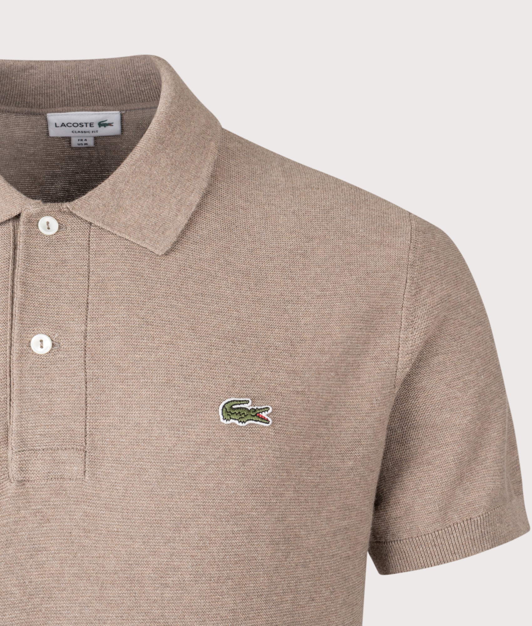 Classic Fit L1212 Croc Logo Polo Shirt in Heather Viennois by Lacoste. Shot by EQVVS. Detail Shot.
