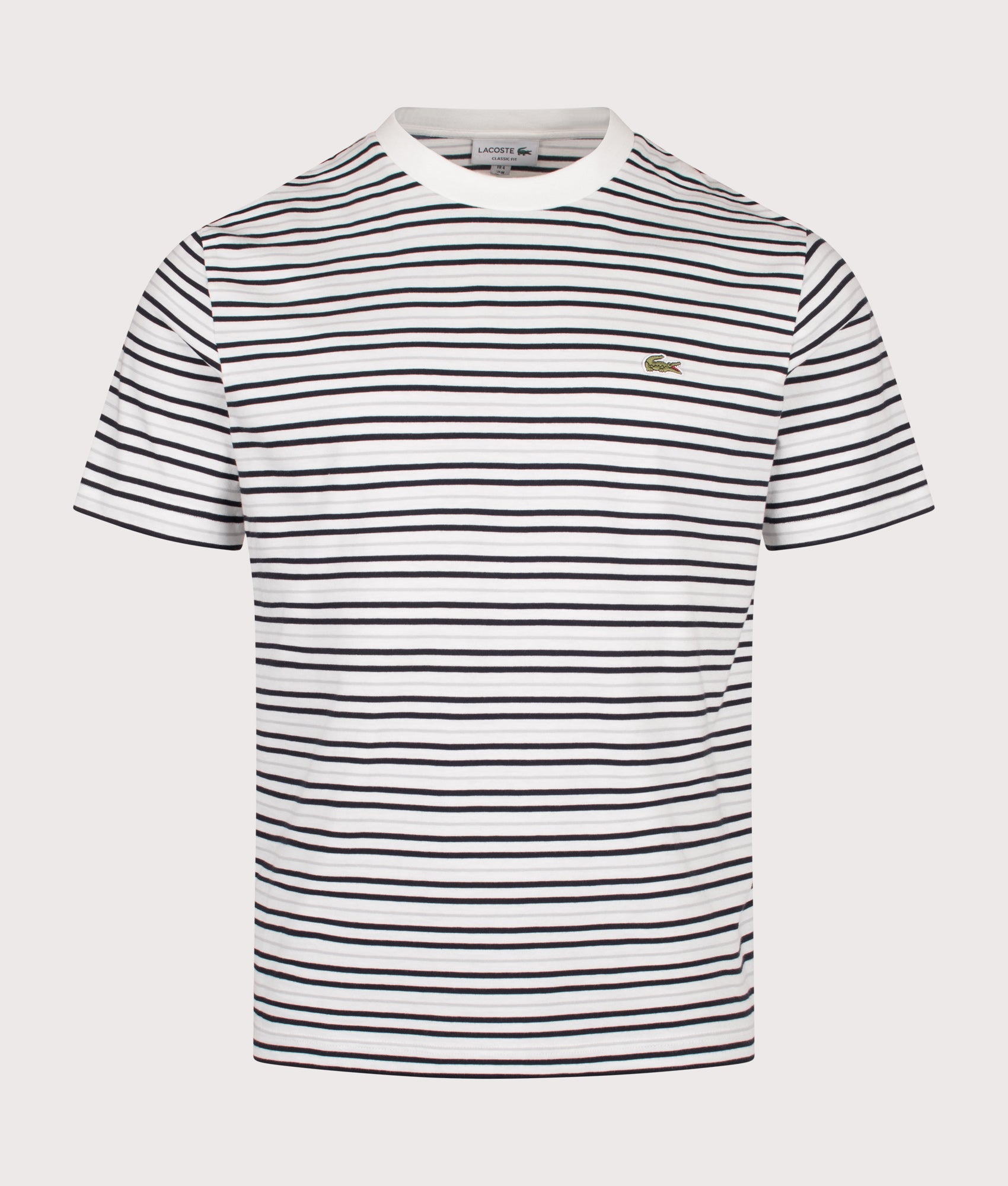 Lacoste Regular Fit Striped T-Shirt in Blue at EQVVS Menswear. Front shot.