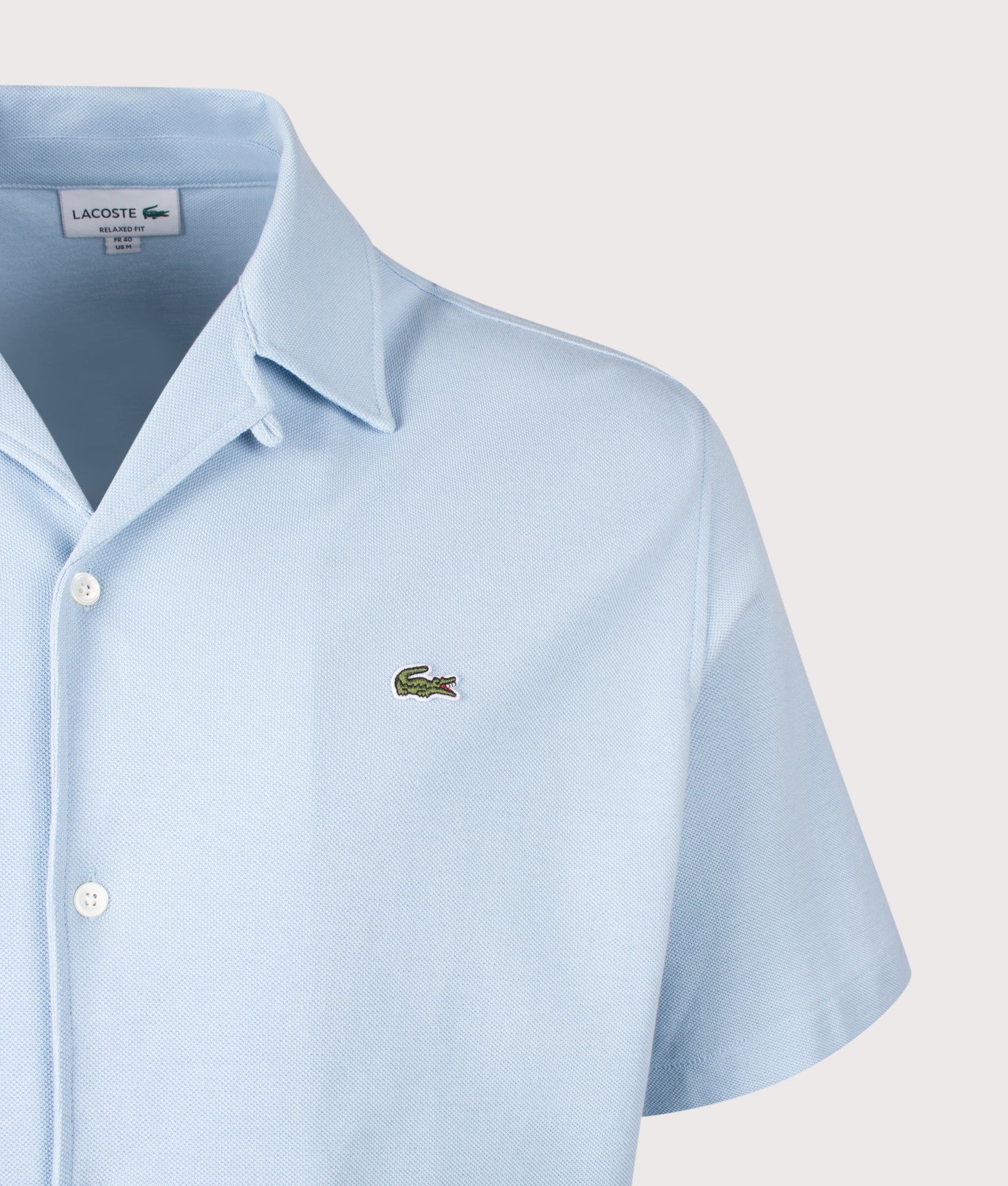 Short Sleeve Casual Shirt in Chambray by Lacoste. Shot by EQVVS. Detail shot.