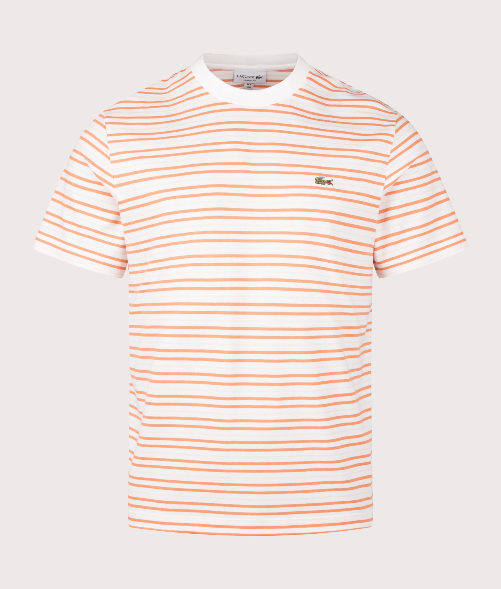 Lacoste Striped T-Shirt in Blossom and Flour at EQVVS Menswear. Front shot.