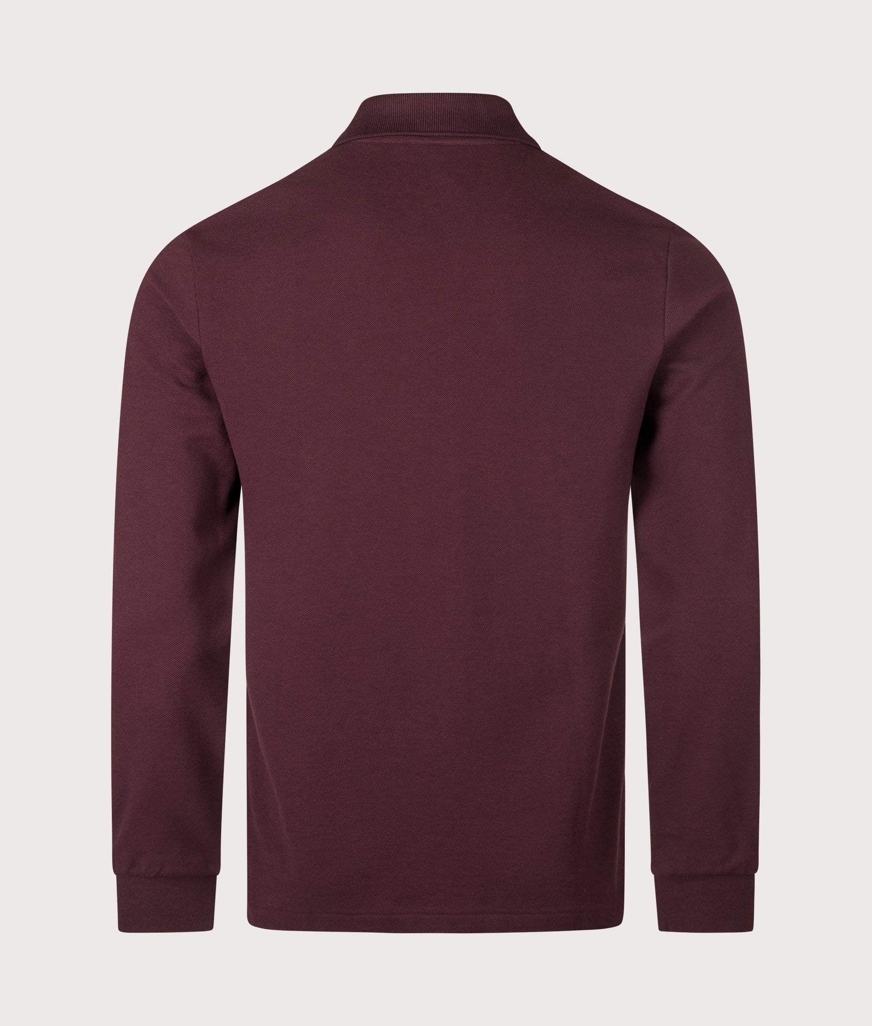 Lacoste Classic Fit Long Sleeve Croc Logo Polo Shirt in Chestnut Brown at EQVVS Menswear. Back shot.
