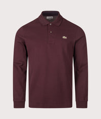 Classic Fit Long Sleeve Croc Logo Polo Shirt: 3KE Chestnut Brown 