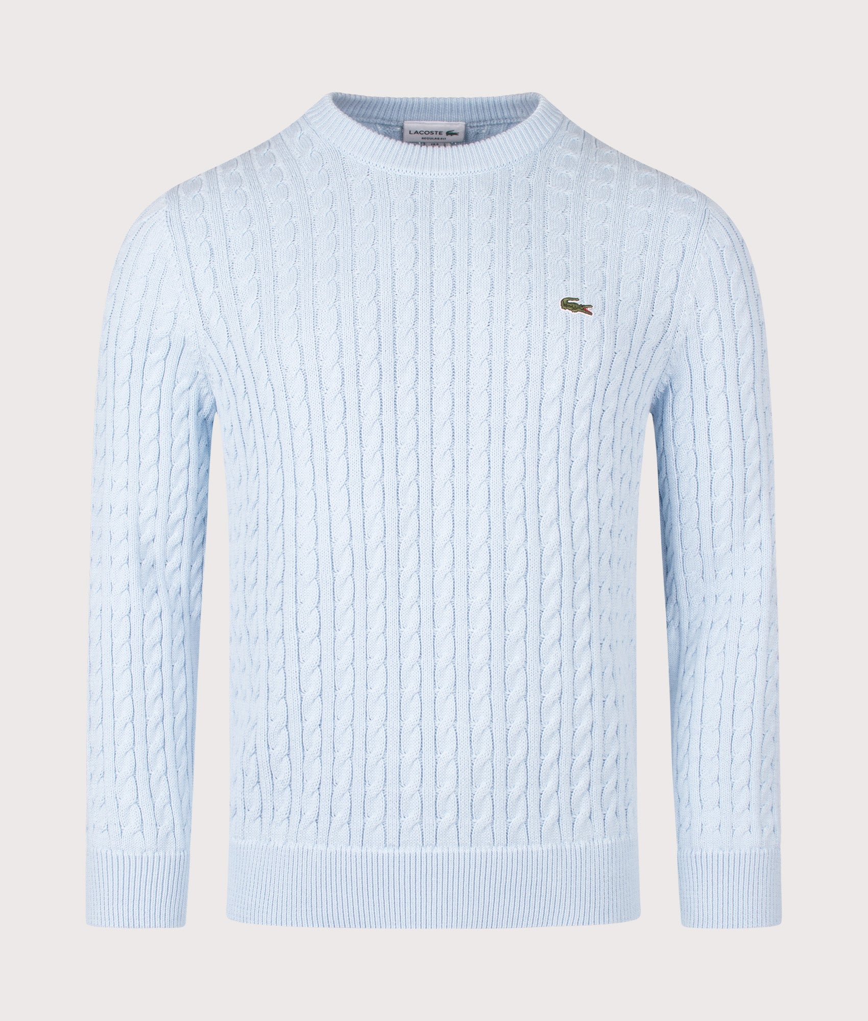 Lacoste Regular Fit Cable Knitted Jumper in Rill and Green at EQVVS Menswear. Front shot.