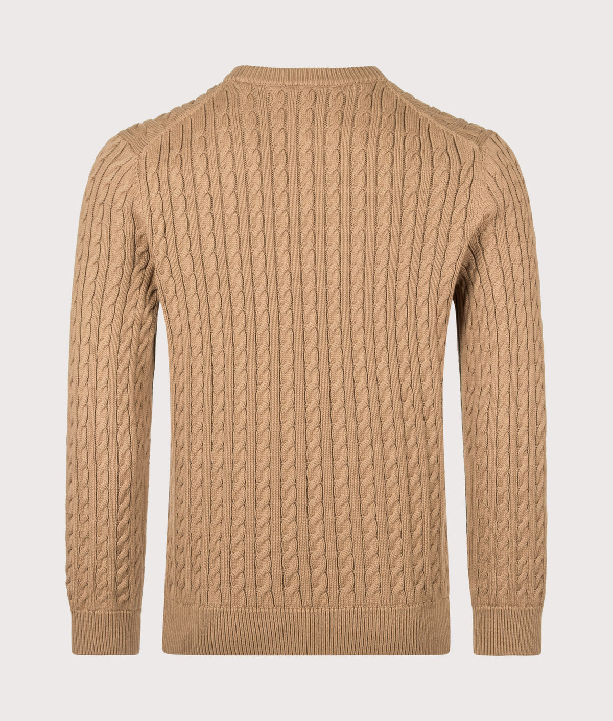 Lacoste Regular Fit Cable Knitted Jumper in Cookie and Green at EQVVS Menswear. Back shot.
