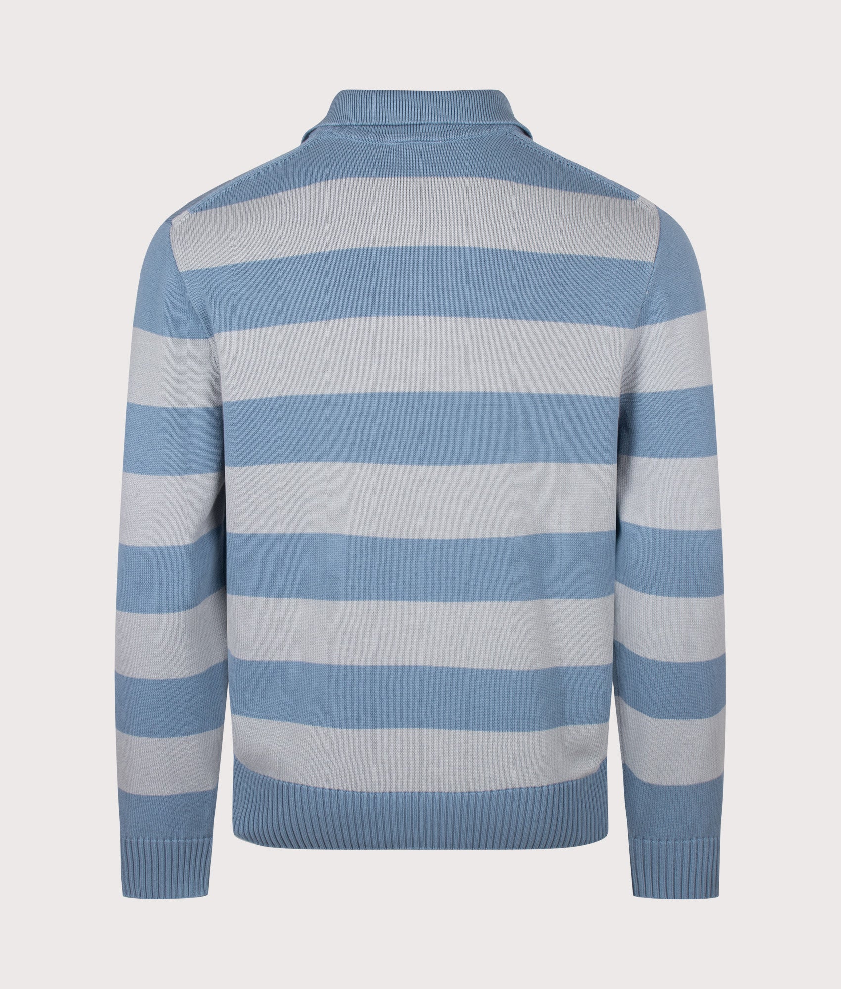 Lacoste Classic Fit Long Sleeve Knitted Polo Shirt in Aral and Shell Grey at EQVVS Menswear. Back shot.