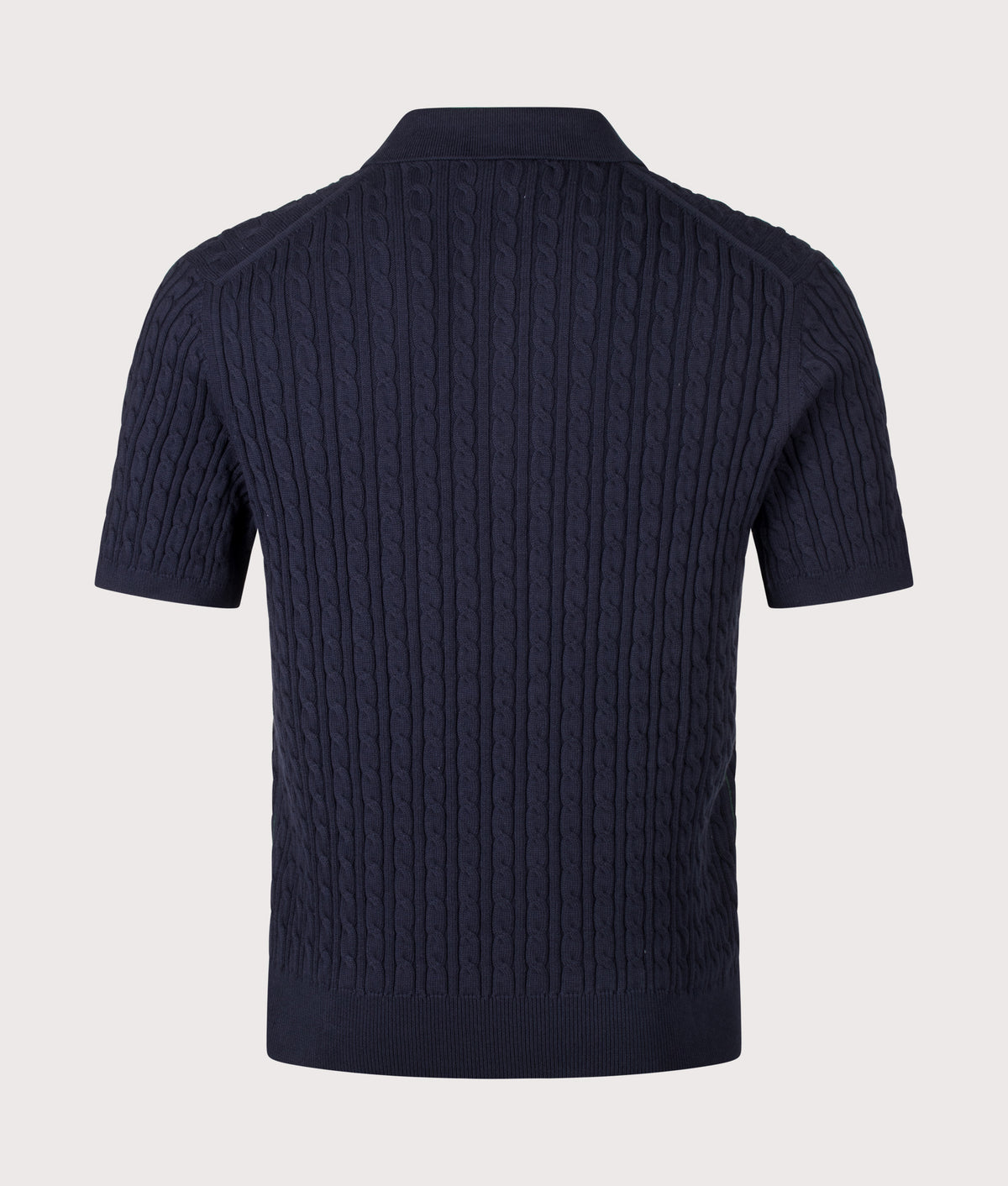 Lacoste Regular Fit Cable Knitted Polo Shirt  in Dark Navy Blue and Green at EQVVS Menswear. Back shot.