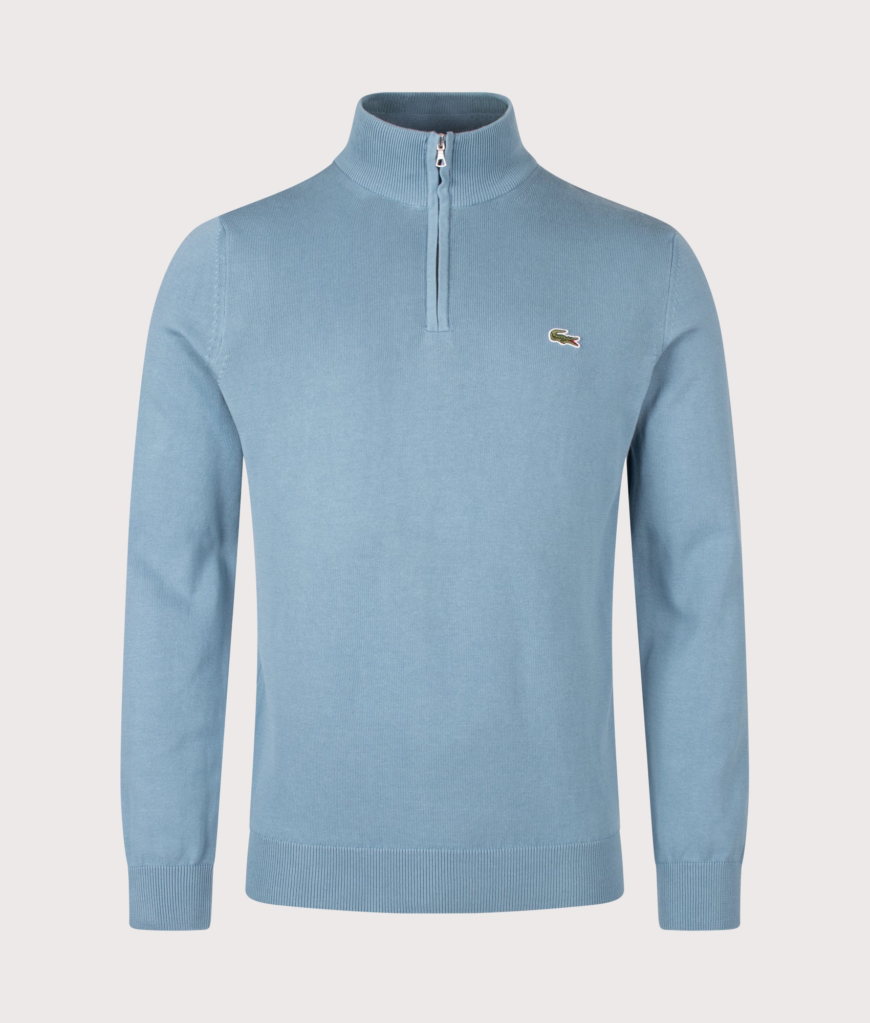 Lacoste Regular Fit Quarter Zip Knit Jumper in Aral at EQVVS Menswear. Front shot.