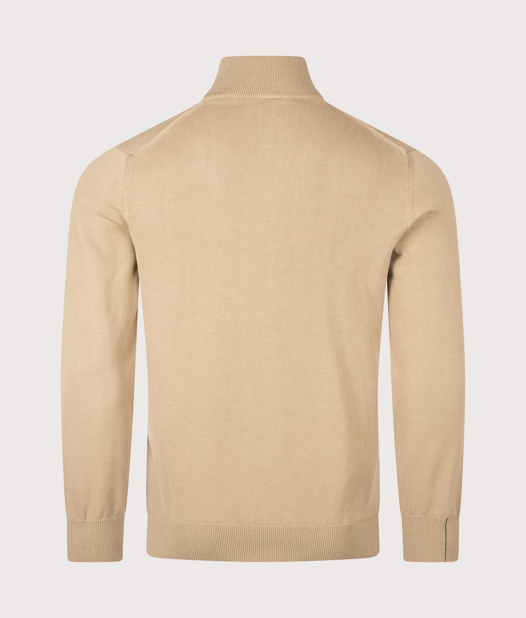Lacoste Regular Fit Quarter Zip Knit Jumper in Cookie at EQVVS Menswear. Back shot.
