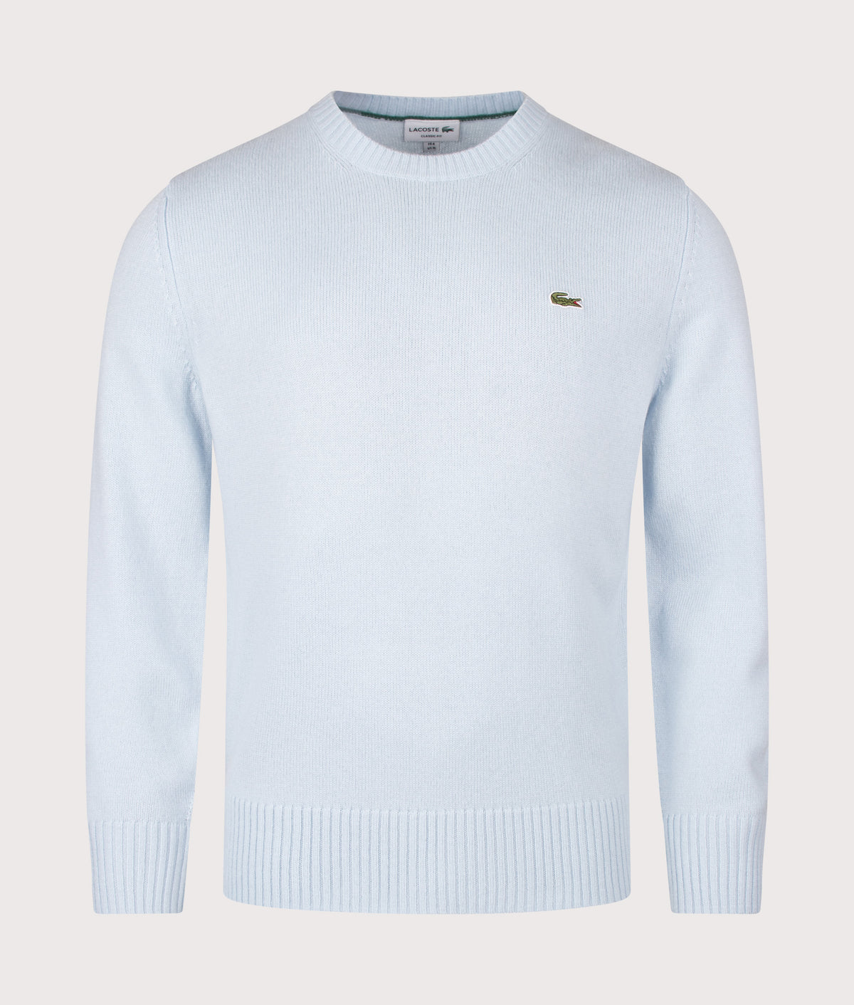 Lacoste Classic Fit Wool Crewneck Jumper in Rill at EQVVS Menswear. Front shot.