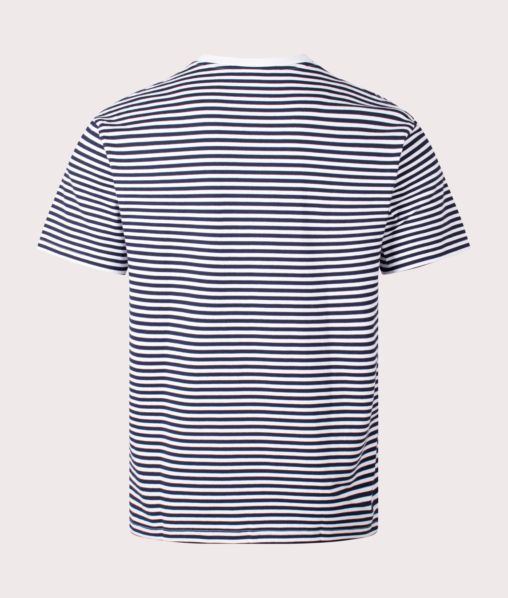 Lacoste Heavy Cotton Striped T-Shirt in White & Navy Blue, 100% Cotton Back Shot at EQVVS