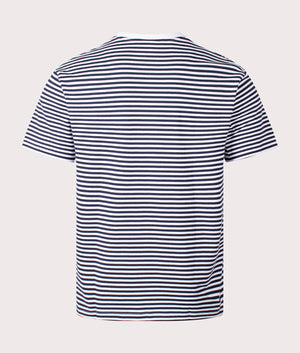 Lacoste Heavy Cotton Striped T-Shirt in White & Navy Blue, 100% Cotton Back Shot at EQVVS