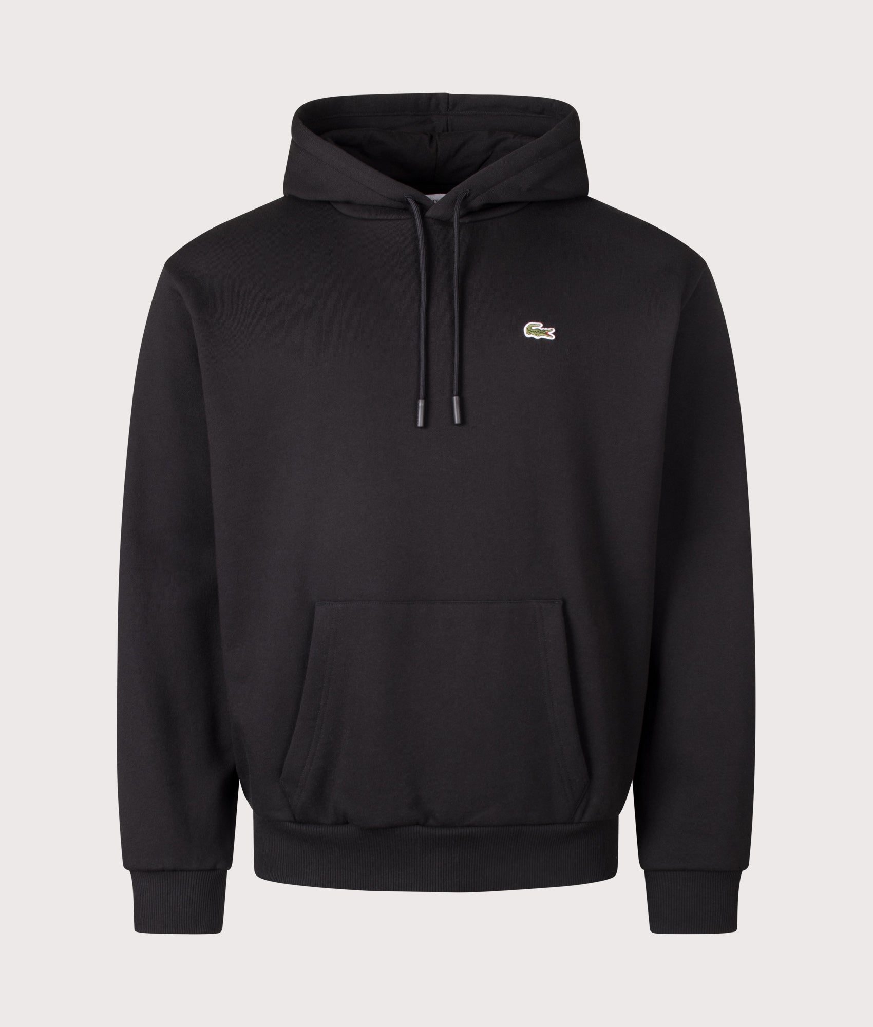 Lacoste Classic Fit Hoodie in Black at EQVVS Menswear. Front shot.
