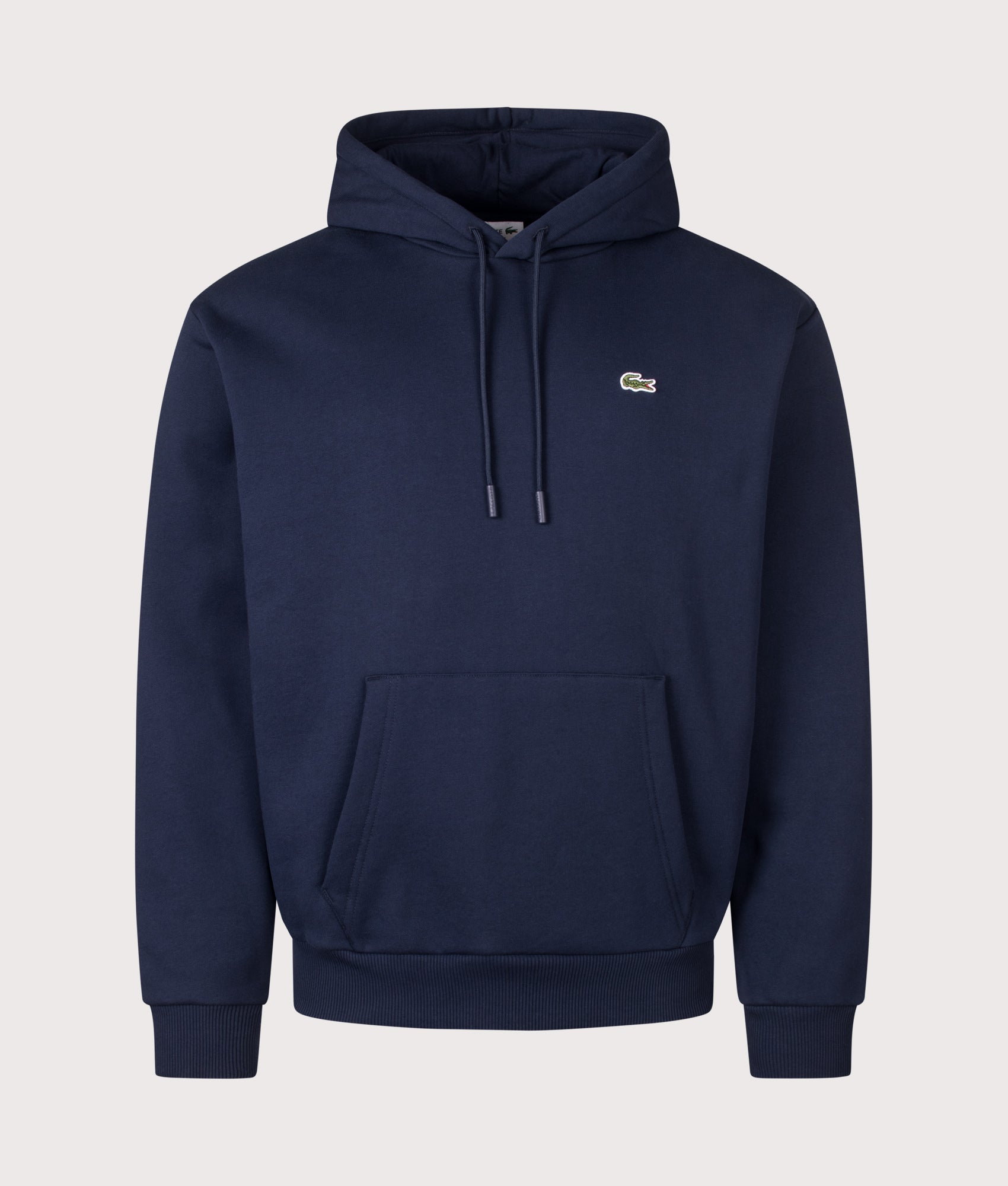 Lacoste Classic Fit Hoodie in Navy Blue at EQVVS Menswear. Front shot.