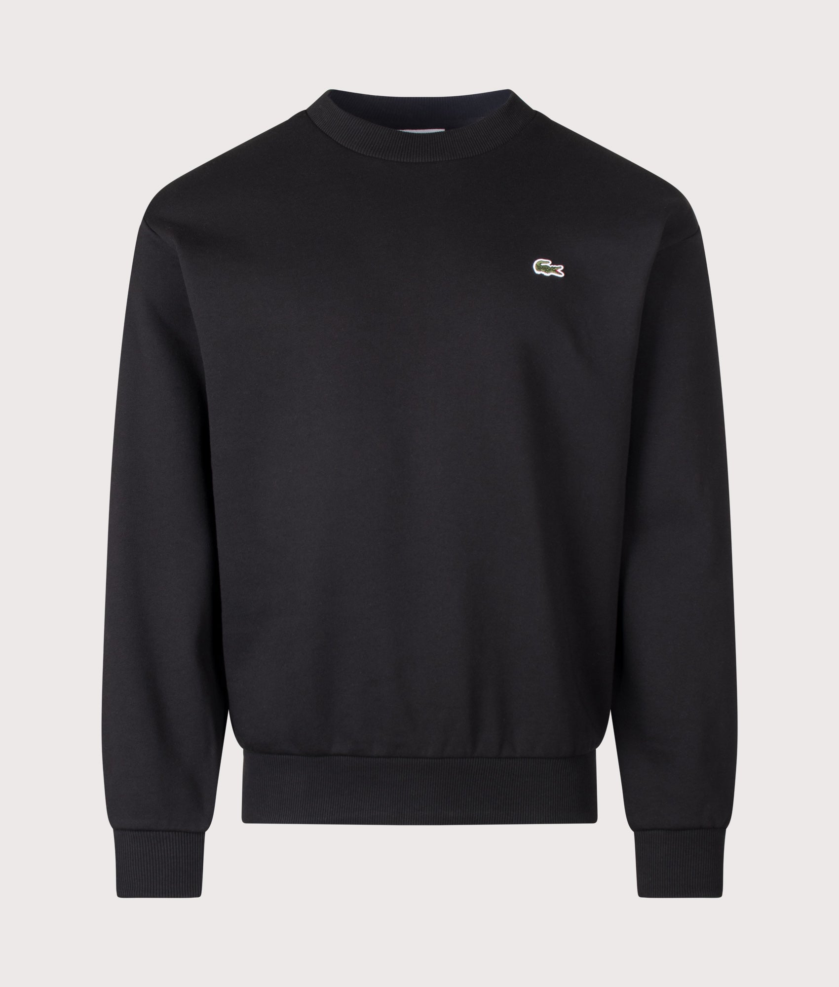 Lacoste Classic Fit Crewneck Sweatshirt in Black at EQVVS Menswear. Front shot.