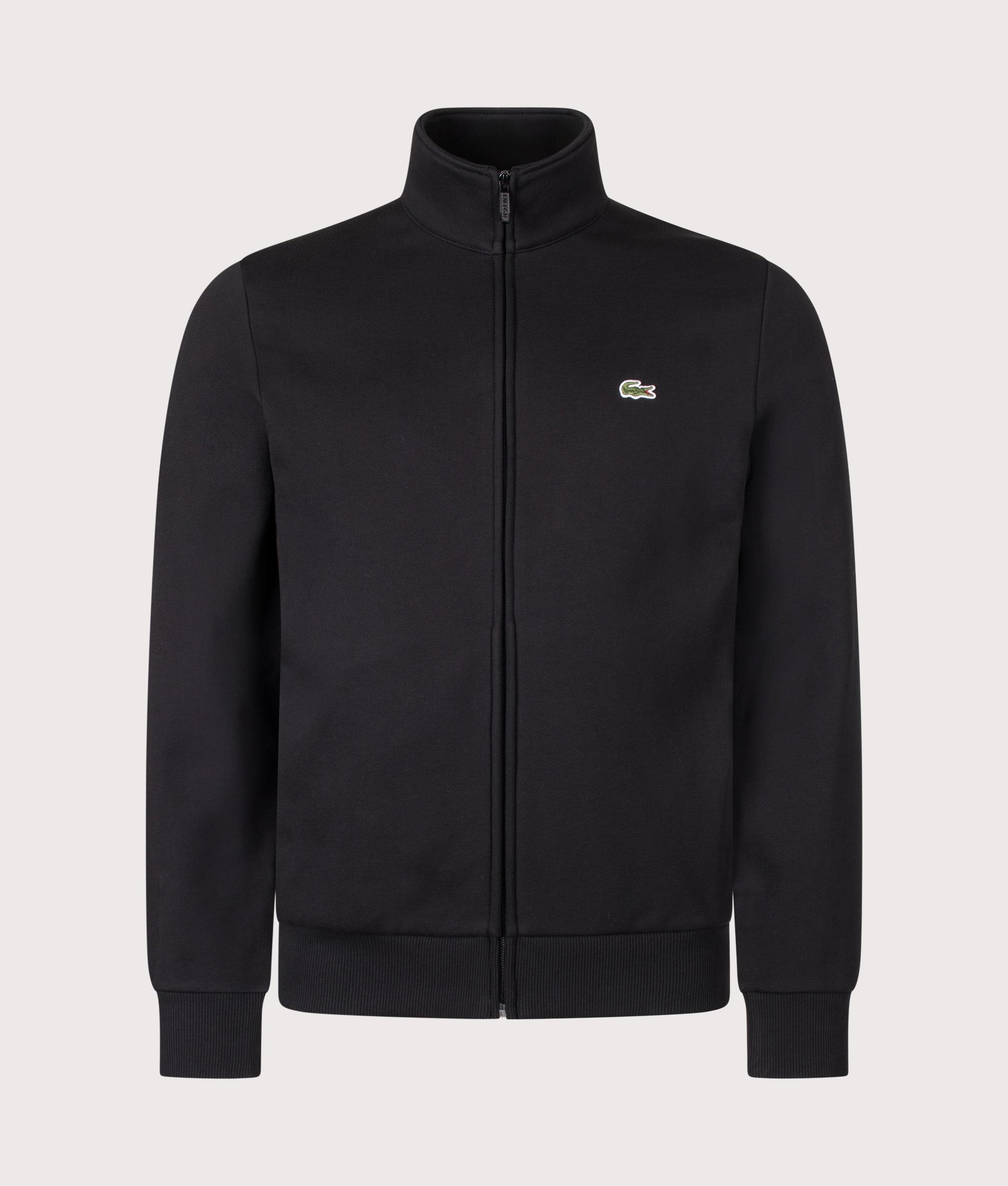 Lacoste Regular Fit Zip Through Sweatshirt in Black at EQVVS Menswear. Front shot.