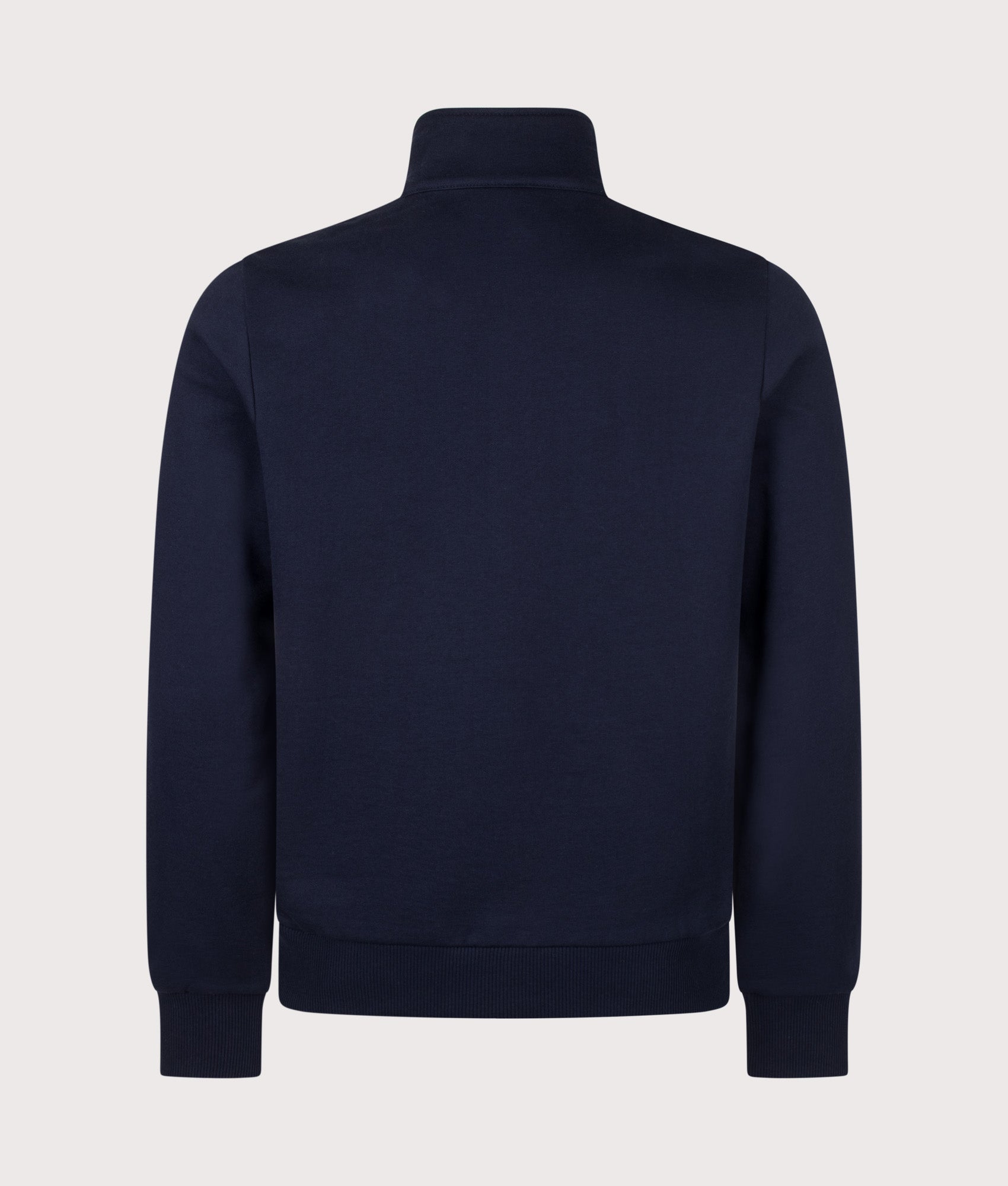 Lacoste Regular Fit Zip Through Sweatshirt in Navy Blue at EQVVS Menswear. Back shot.