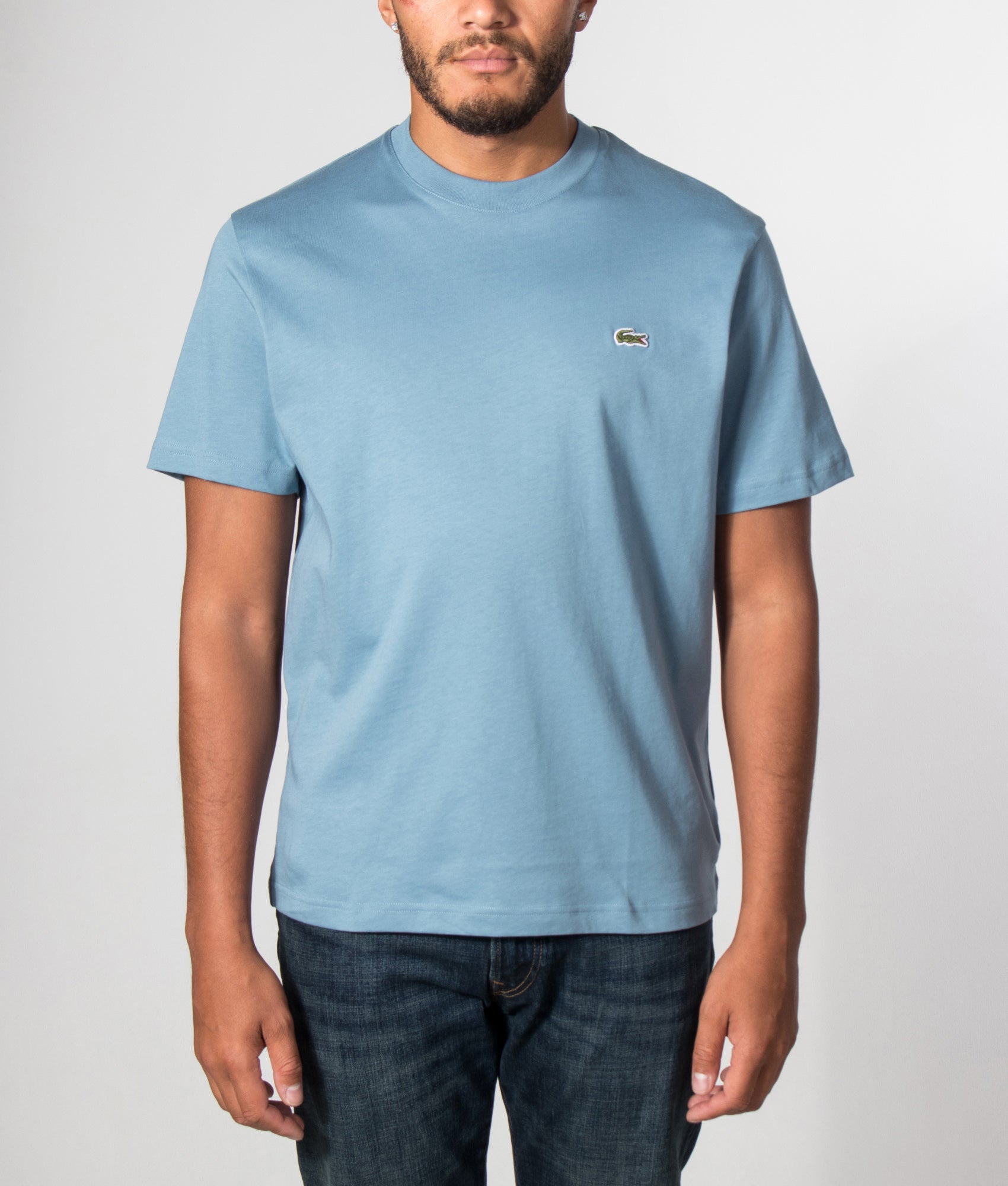 Lacoste Regular Fit Cotton T-Shirt in Aral Blue at EQVVS Menswear. Model front shot.