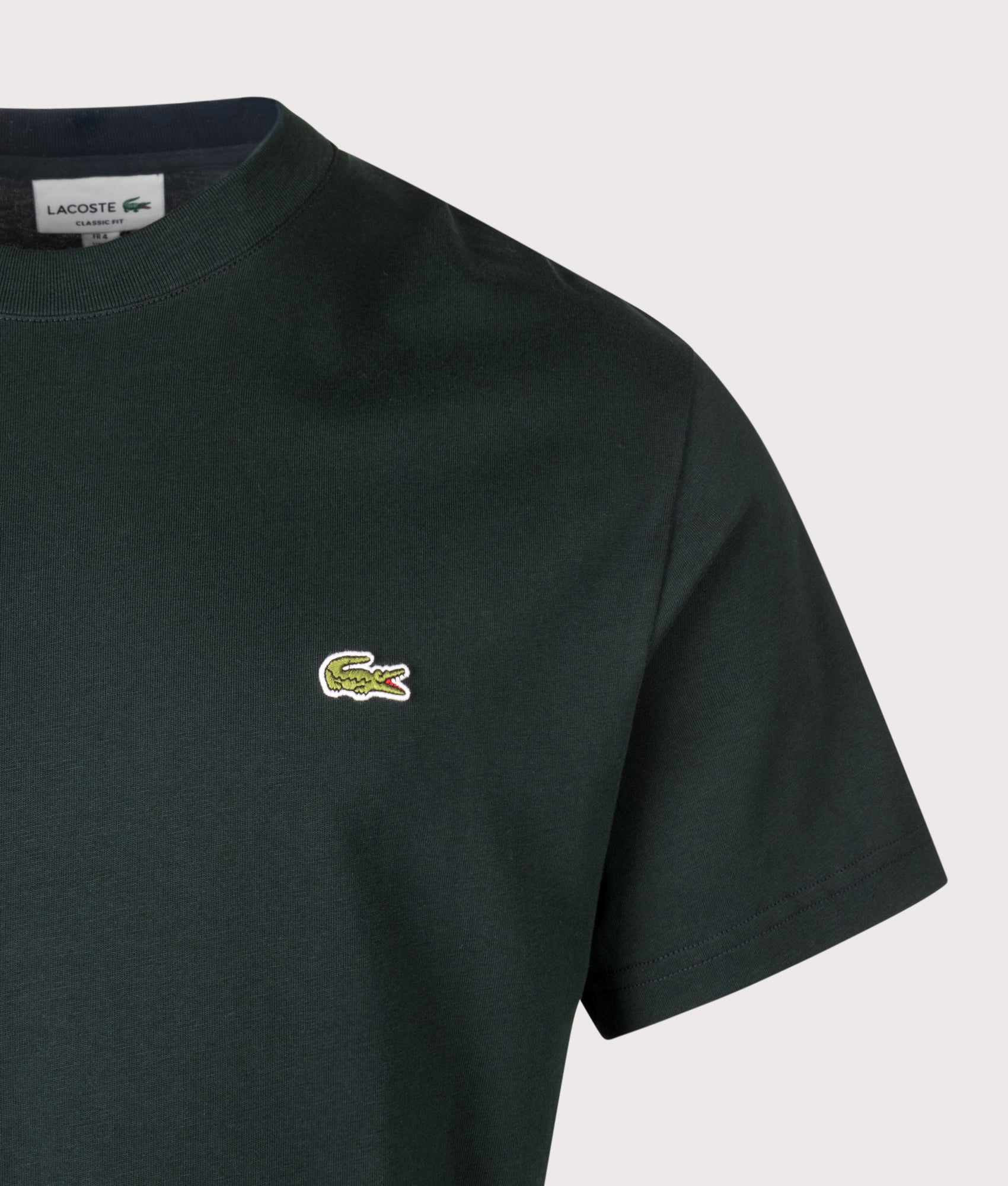 Lacoste Regular Fit Cotton T-Shirt in Dark Varech at EQVVS Menswear.Detail shot.
