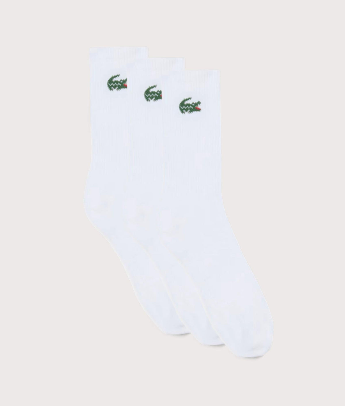 Lacoste 3 Pack Sport Socks in White at EQVVS Menswear. Front shot.