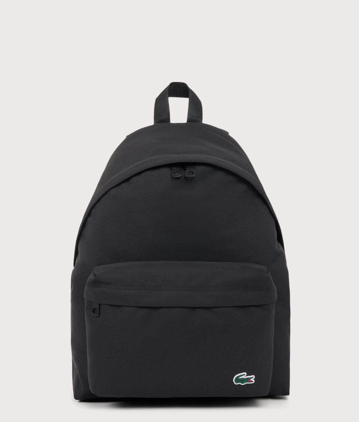 Lacoste Croc Logo Backpack in Noir at EQVVS Menswear. Front shot.
