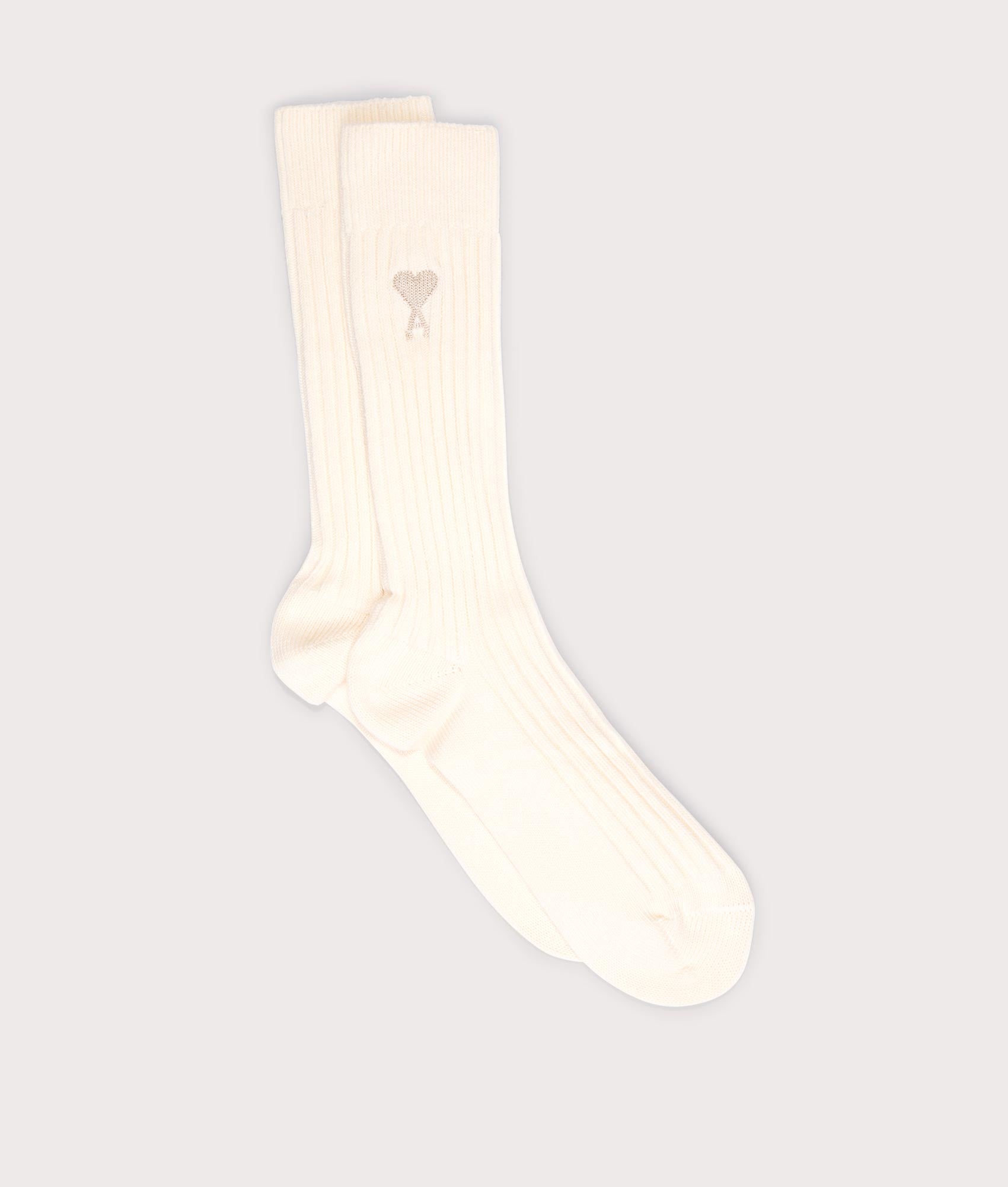 Ami De Coeur Plain Socks in Ecru. EQVVS Flat Shot